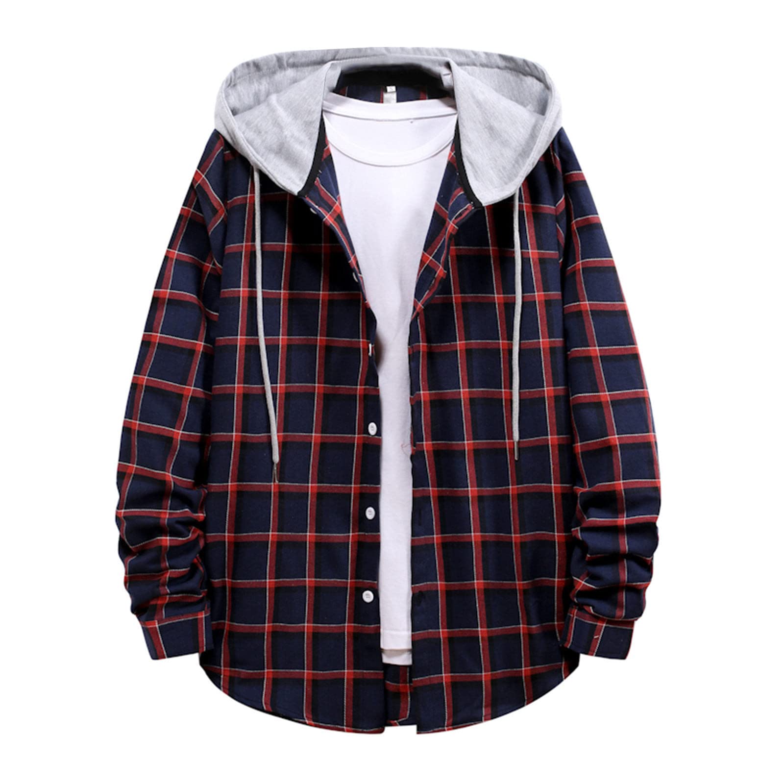 AWDXMen's Checked Jacket, Lumberjack Jacket, Shirt Jacket, Men's with Hood, Regular Fit, Costume Shirts, Long Sleeve Casual Shirts, Hooded Jacket