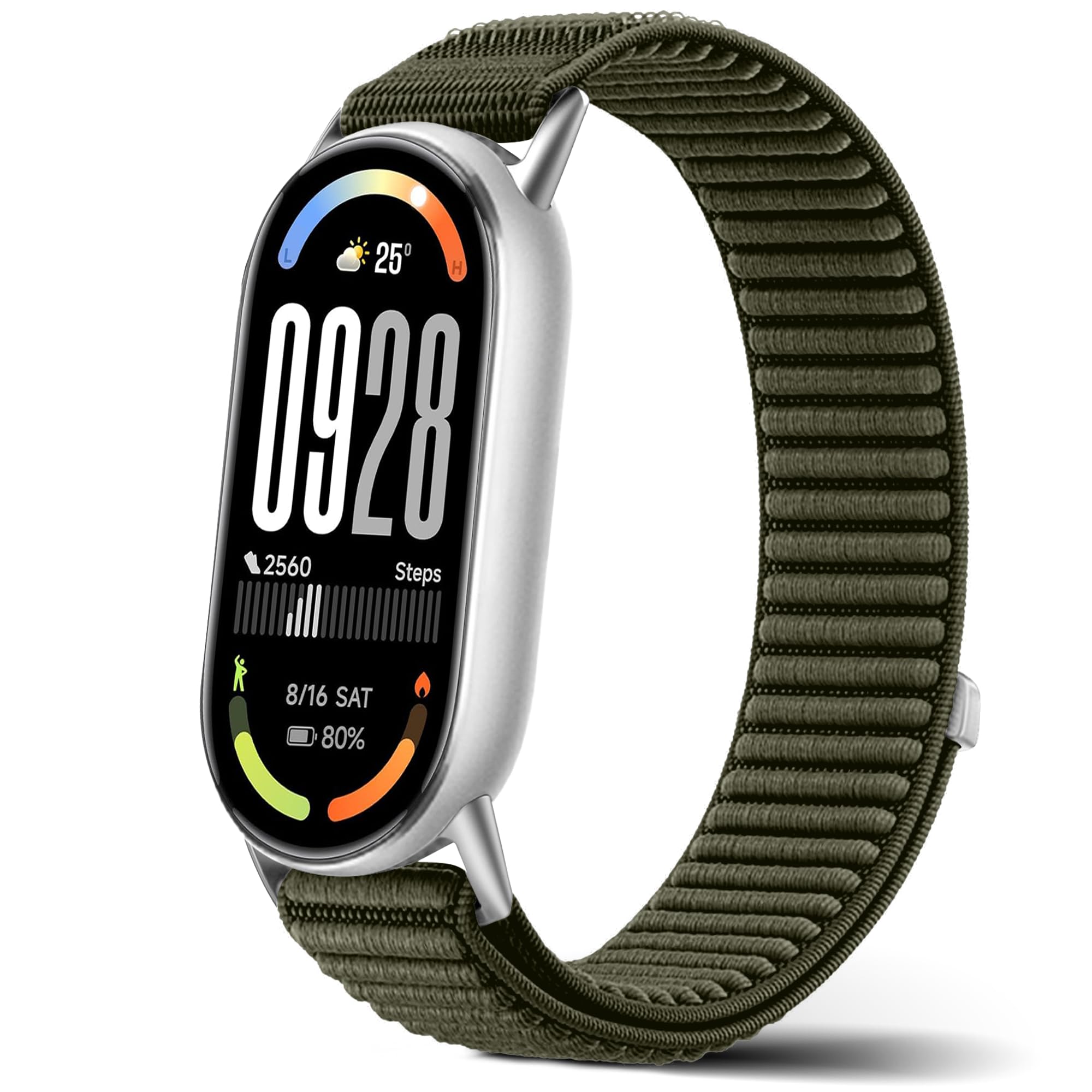 SeGinn Nylon Armband Kompatibel mit Xiaomi Smart Band 10/9/8, Atmungsaktives Verstellbares Ersatzarmband für Herren Damen, Klettverschluss Sport Uhrenarmband für Xiaomi Mi Band 8/9/10 - Dunkelgrün