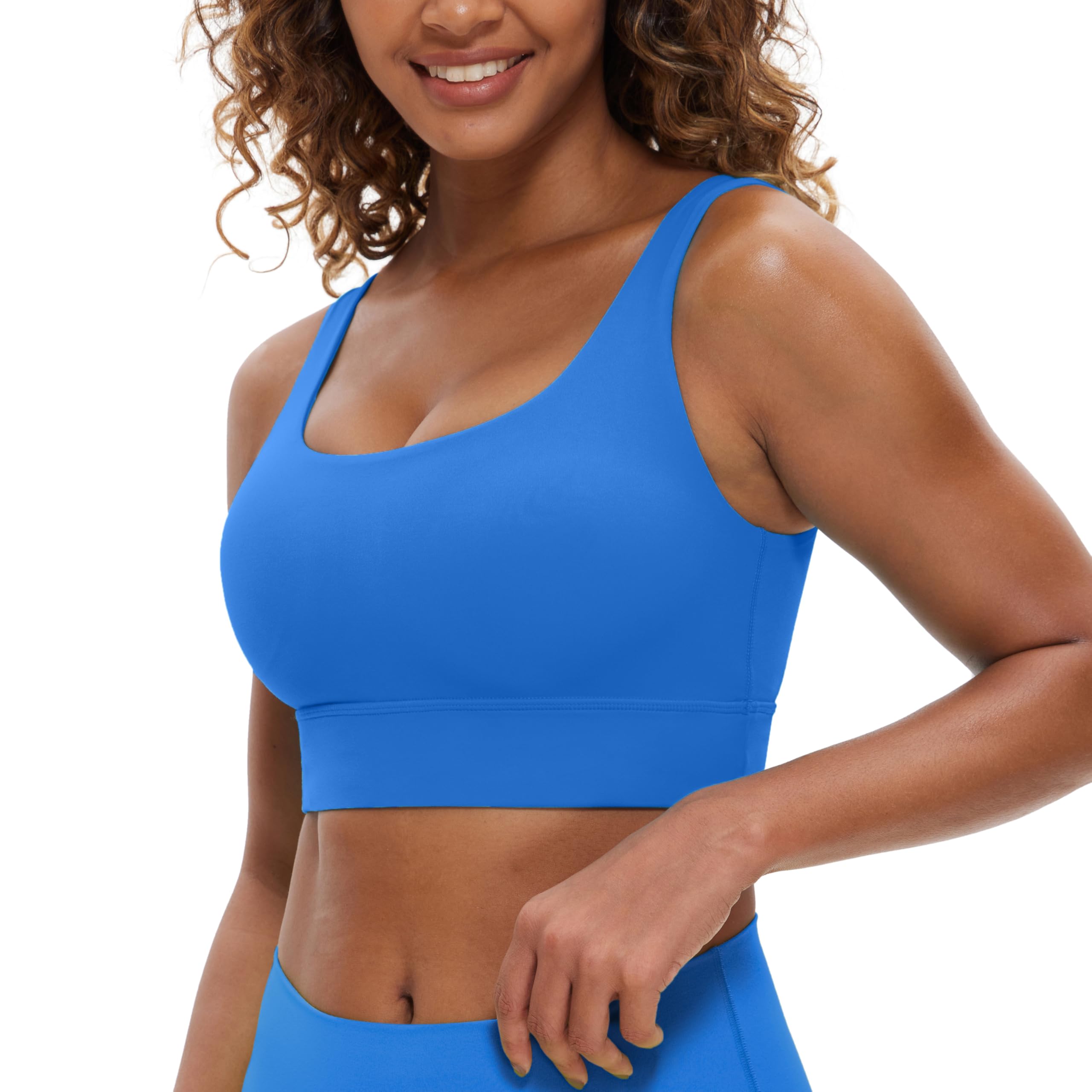 CRZ YOGA Womens ButterLuxe U Back Sports Bra - Padded Low Impact Crop Top Workout Yoga Sport Bra Sparkle Blue XS