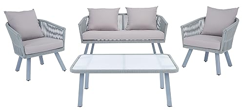 Safavieh Outdoor Collection Belmi Wicker Cushion 4-Piece Rope Patio Backyard