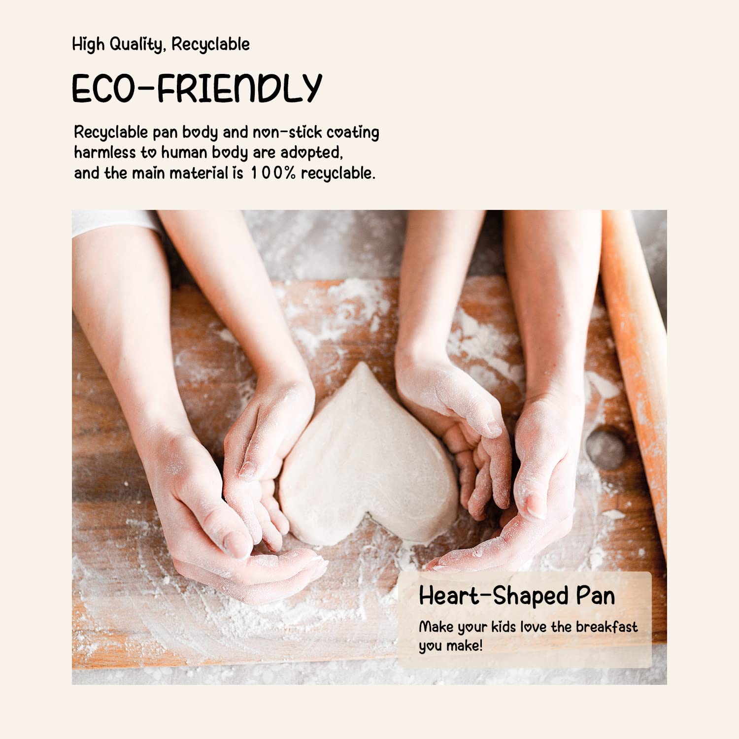 Padella A Cuore 4 Fori Antiaderente - Per Pancake E Uova, Con Spatola, Manico In Legno | Ideale Per Induzione E Gas - Foto 6