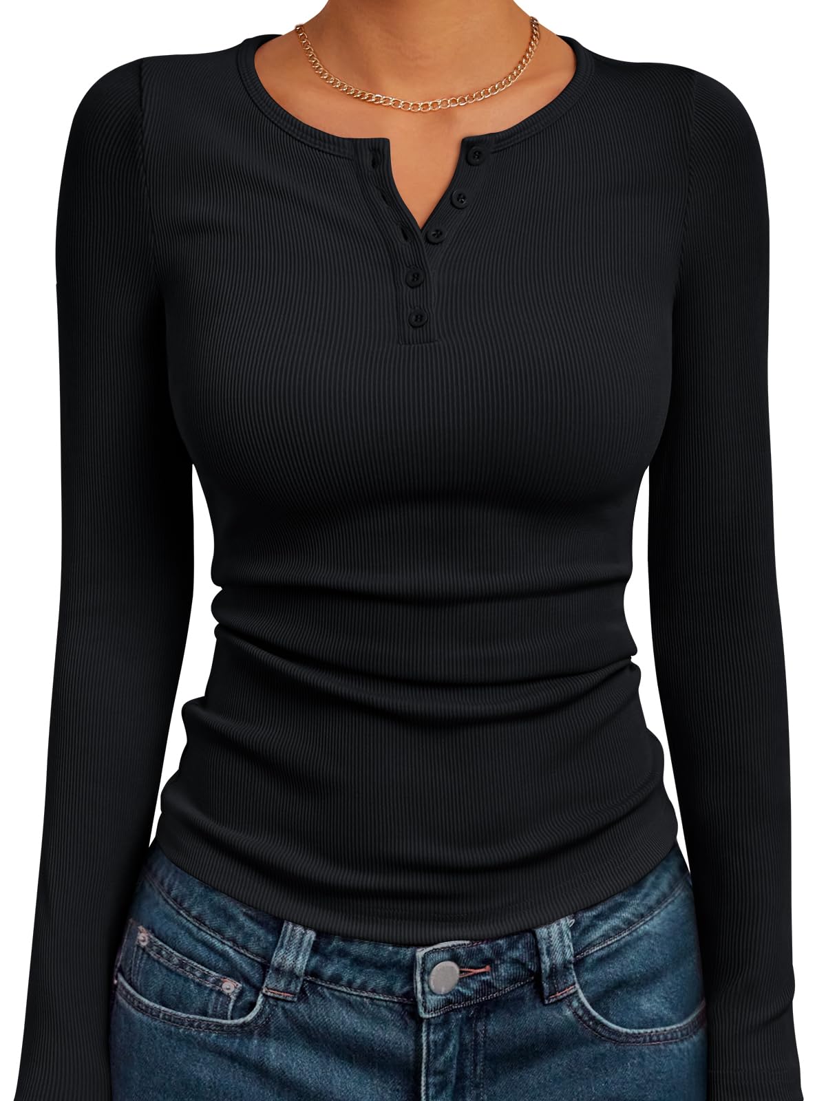 Trendy Queen Womens Long Sleeve Shirts 2025 Henley Casual Cotton Tops Ribbed Cute Basic Tees Tight Fitted Undershirt