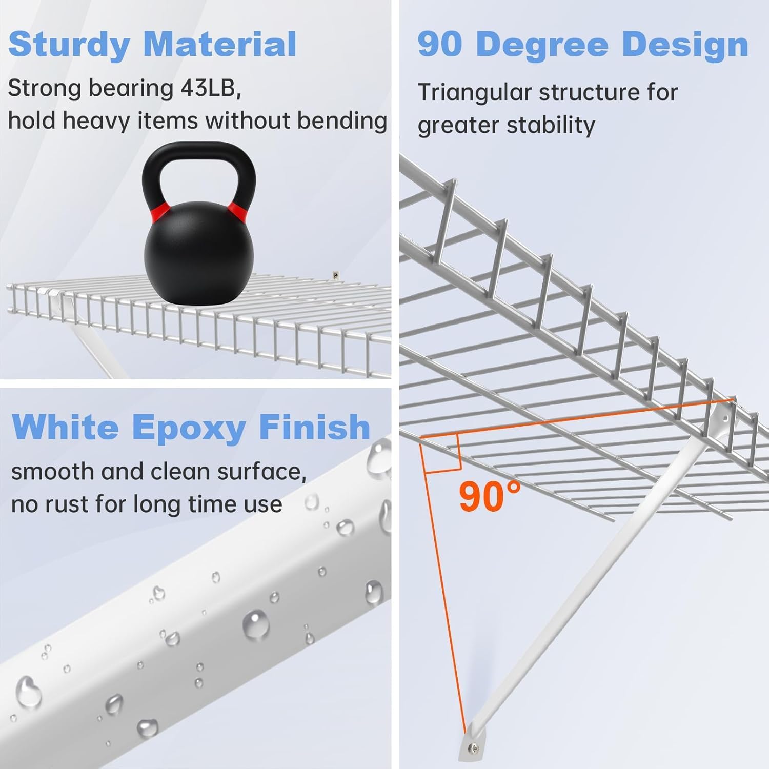 12 Inch Wire Shelf Brackets Set, 6 Pack Metal White Closet Support Bracket with End Brackets & Clips for Wire Shelving Wall Bracket Installation, Support Wire Closet Shelves Racks (6 Pack)