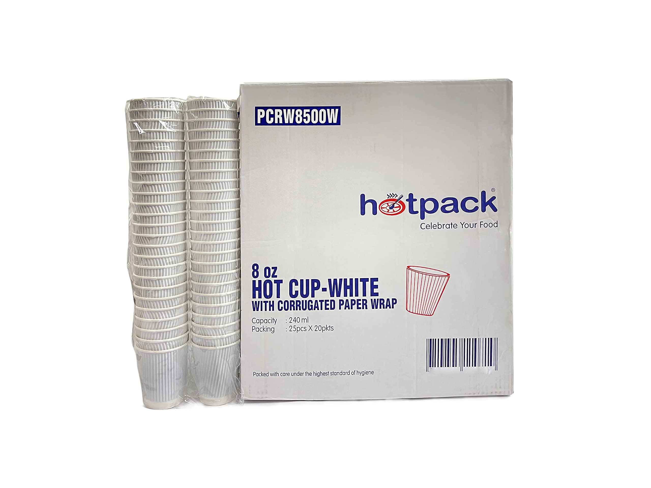 Hotpack Disposable White Double Layer Ripple Cup 8 ounce for Tea and Coffee, 500 Pieces