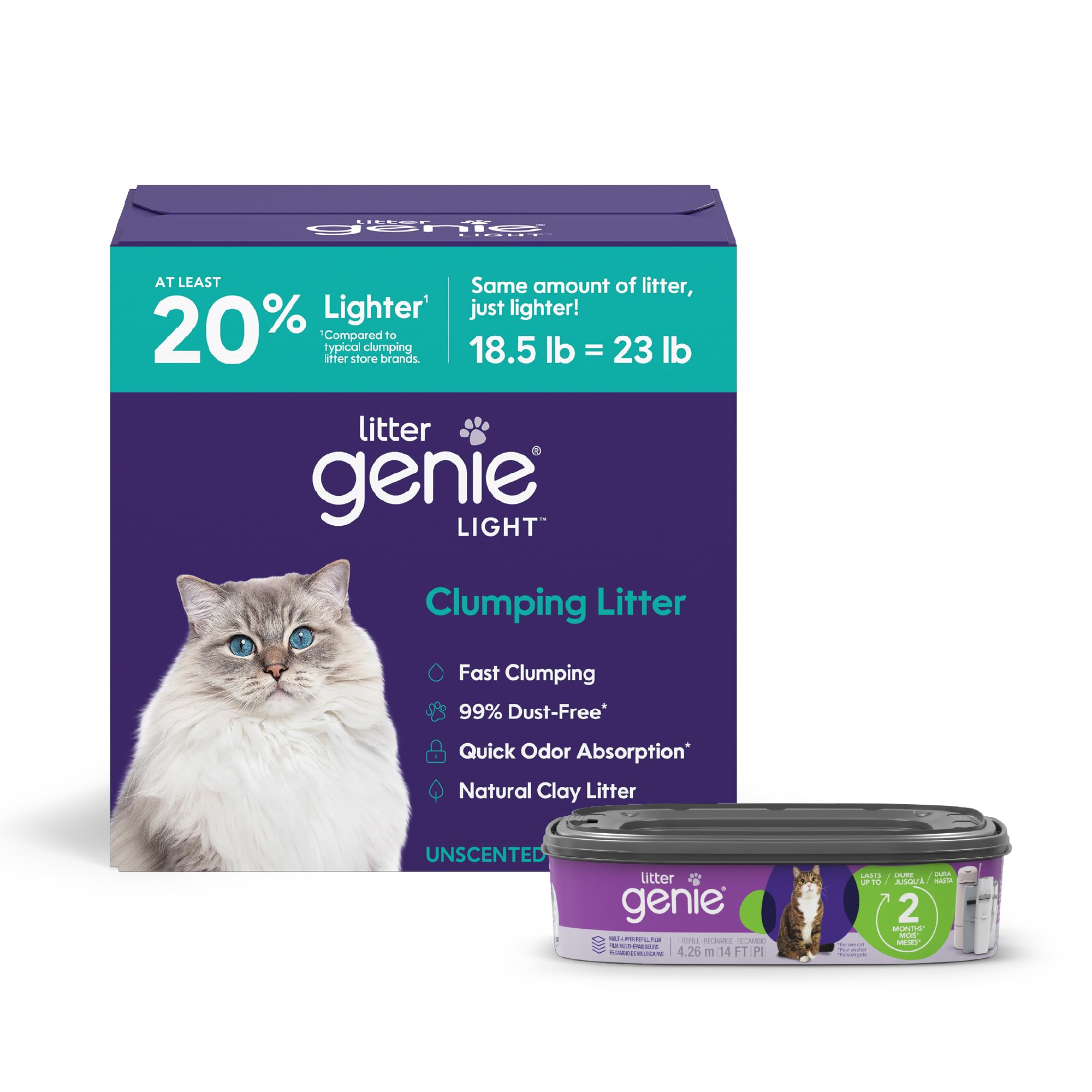 Litter Genie Refill Bags 14 FT (1-Pack) + Litter Genie Light Clumping Cat Litter 18.5 lbs…