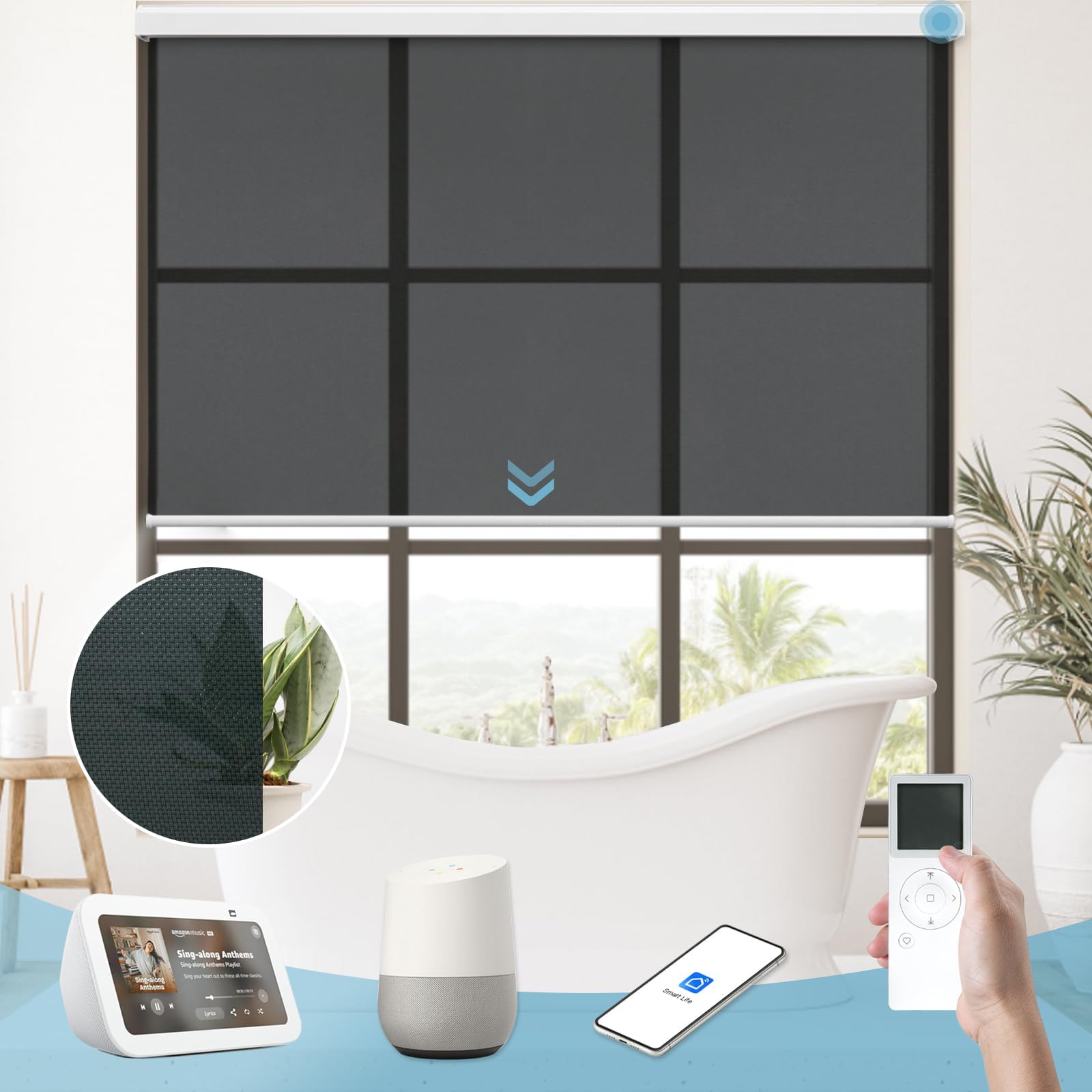 Motorized Light Filtering Shades with Remote Control Smart Rechargeable Blinds Compatible with Alexa and Google Flame Retardant Automatic Window Blinds Custom Size (Sun-3% Openness Black)