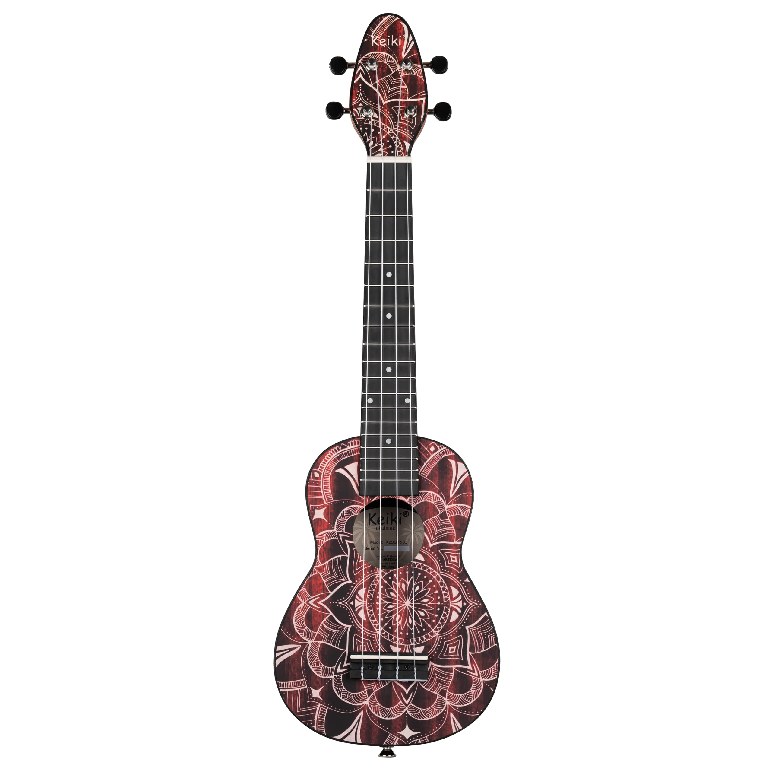 Ortega Guitars Ukulele Soprano Super Scale Acustico – Keiki K2 Series – Accessori Inclusi – Agathis / ABS, Red Kaleidoscope (K2SS-RKC)