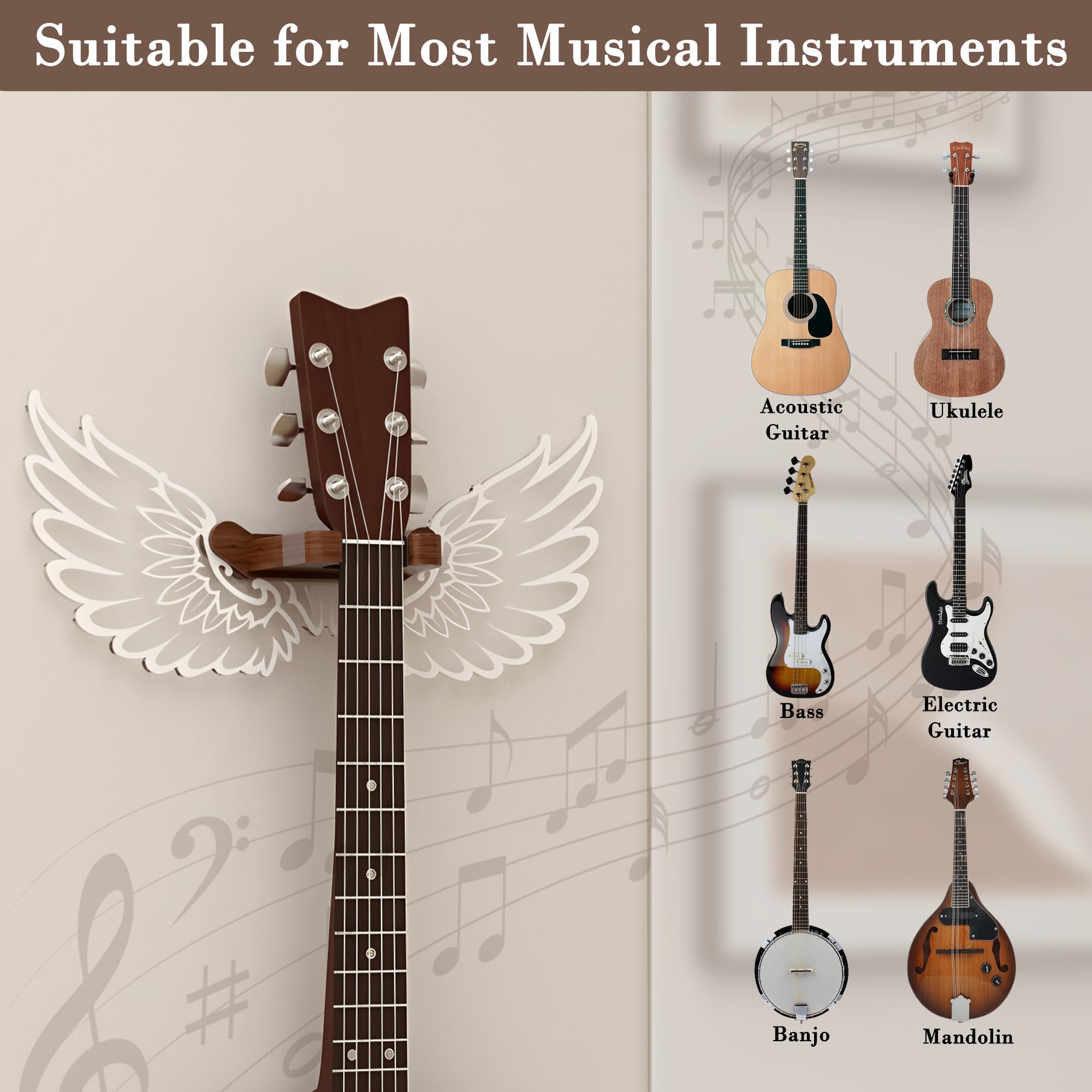 CoolGift Mart Guitar Stand Wall Mount with Luminous Angel Wings, Acrylic Wooden Guitar Hanger Shelf with USB Powered - Image 3