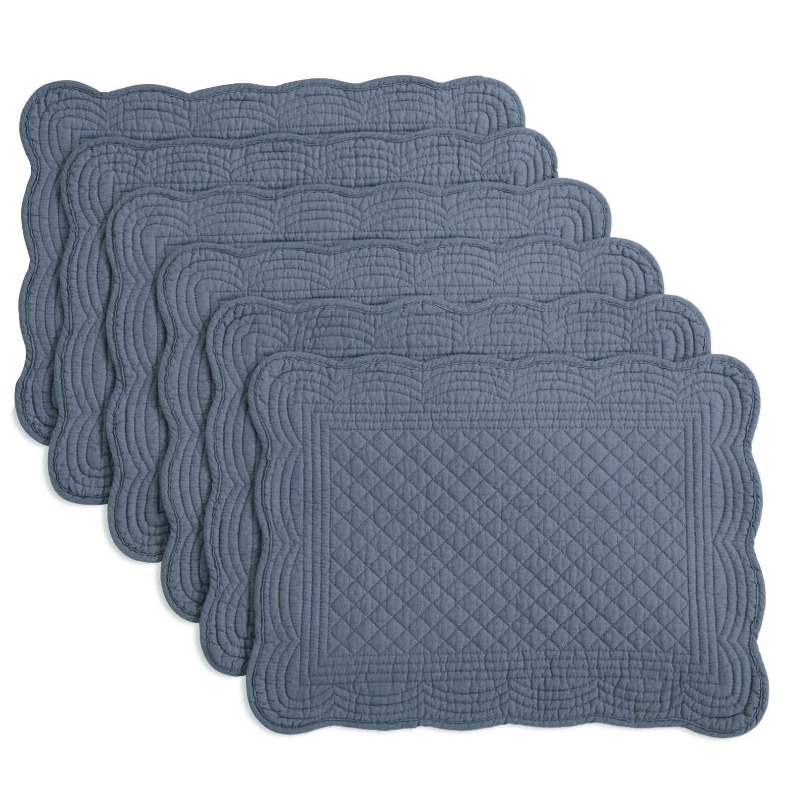 Photo 1 of HOMBYS Quilted Cotton Placemats, Set of 6, Blue, 13"x18"