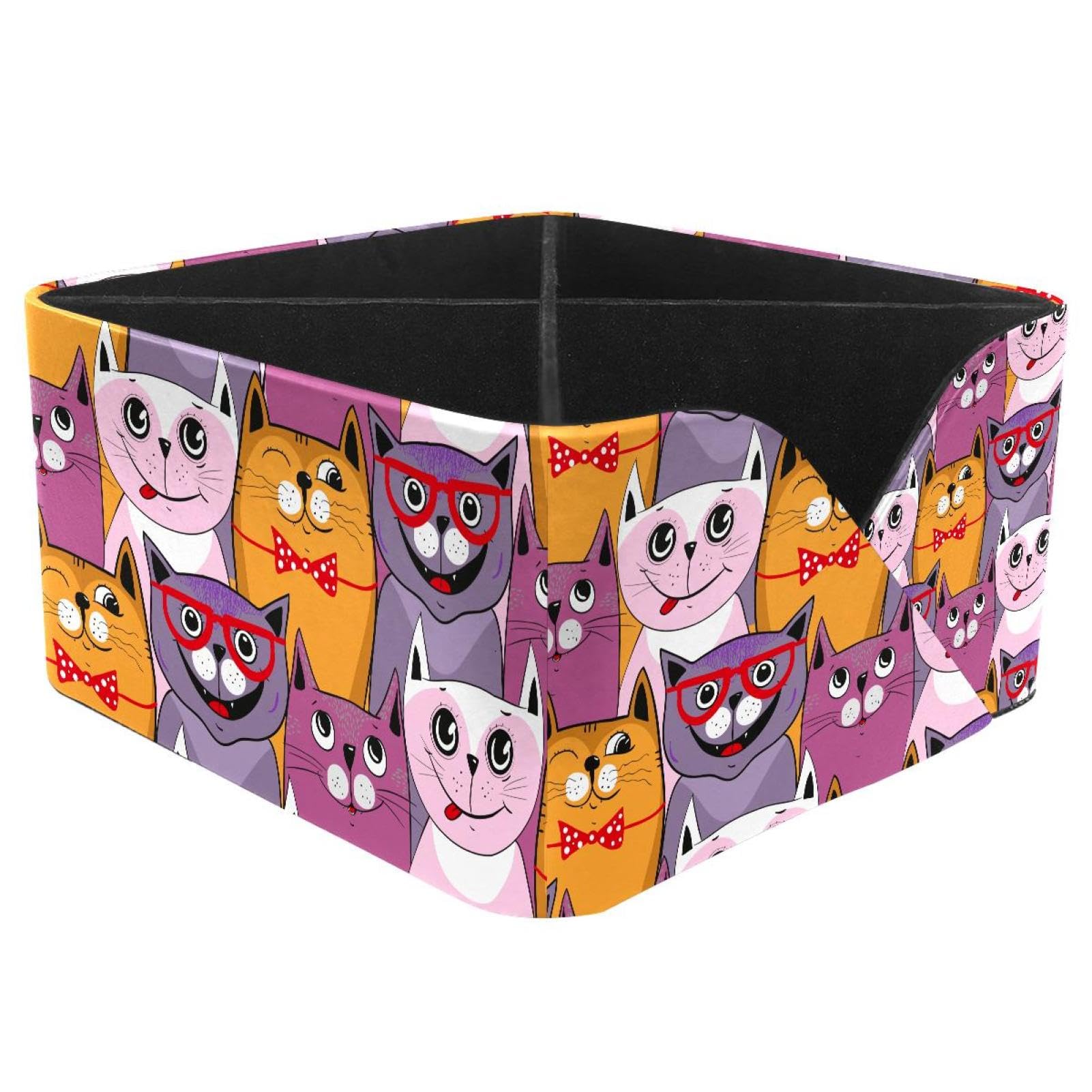 KengjuTesu Cute Cats Glasses Kitten Colorful Pattern Desktop Organizer Pen Holder, Rectangular Pencil Cup for Office, Study and Makeup Stations