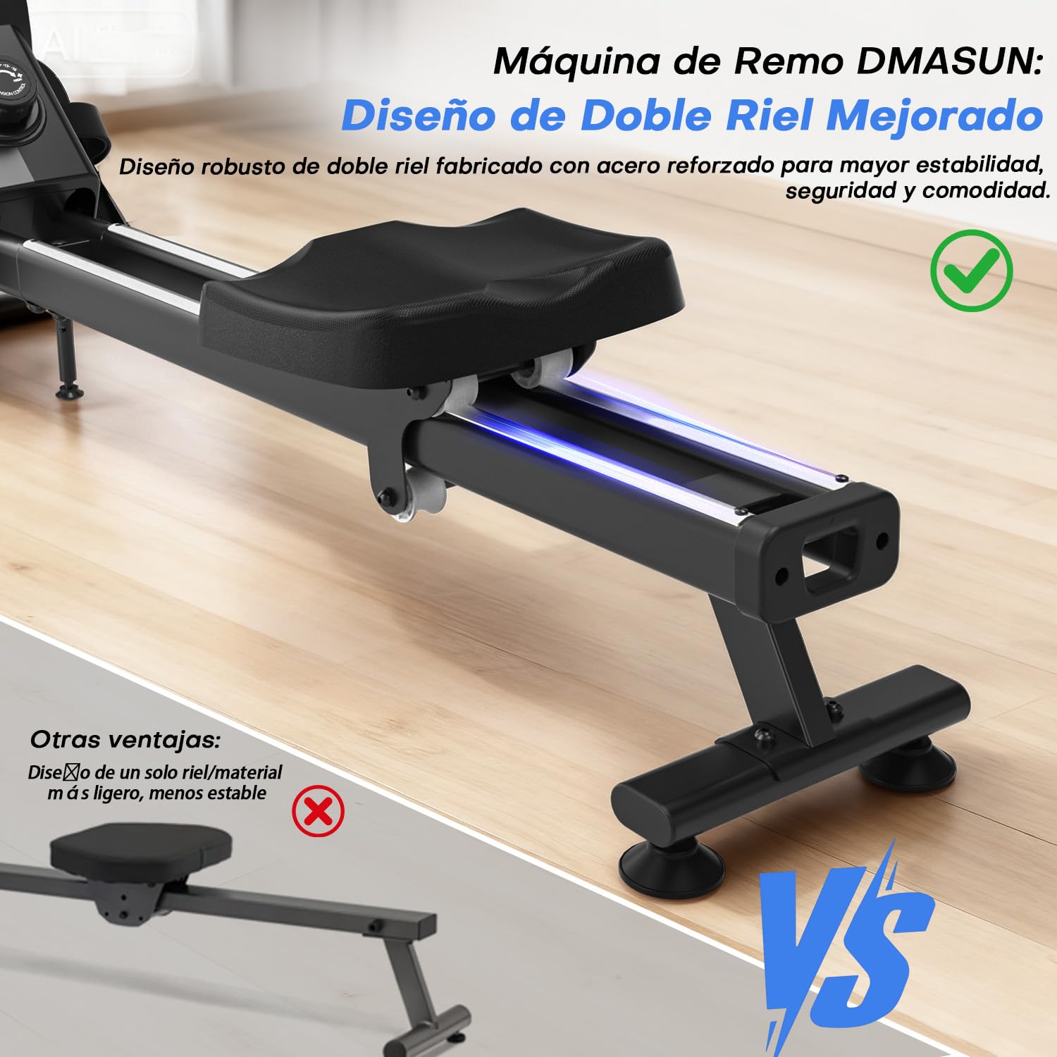 DMASUN Rameur Musculation d'Appartement​, 16/32 Niveaux de Résistance Magnétique, Rameur à Double Rails, App et Écran LED, Rangement Vertical, Assemblage Facile, Capacité 160 kg