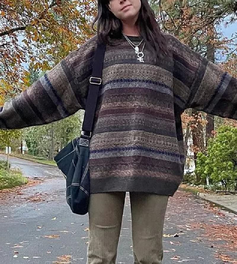 Women Y2k Striped Sweater Pullover Oversized Vintage Knitted Jumpers Sweatshirt Fairycore Preppy Knitwear2