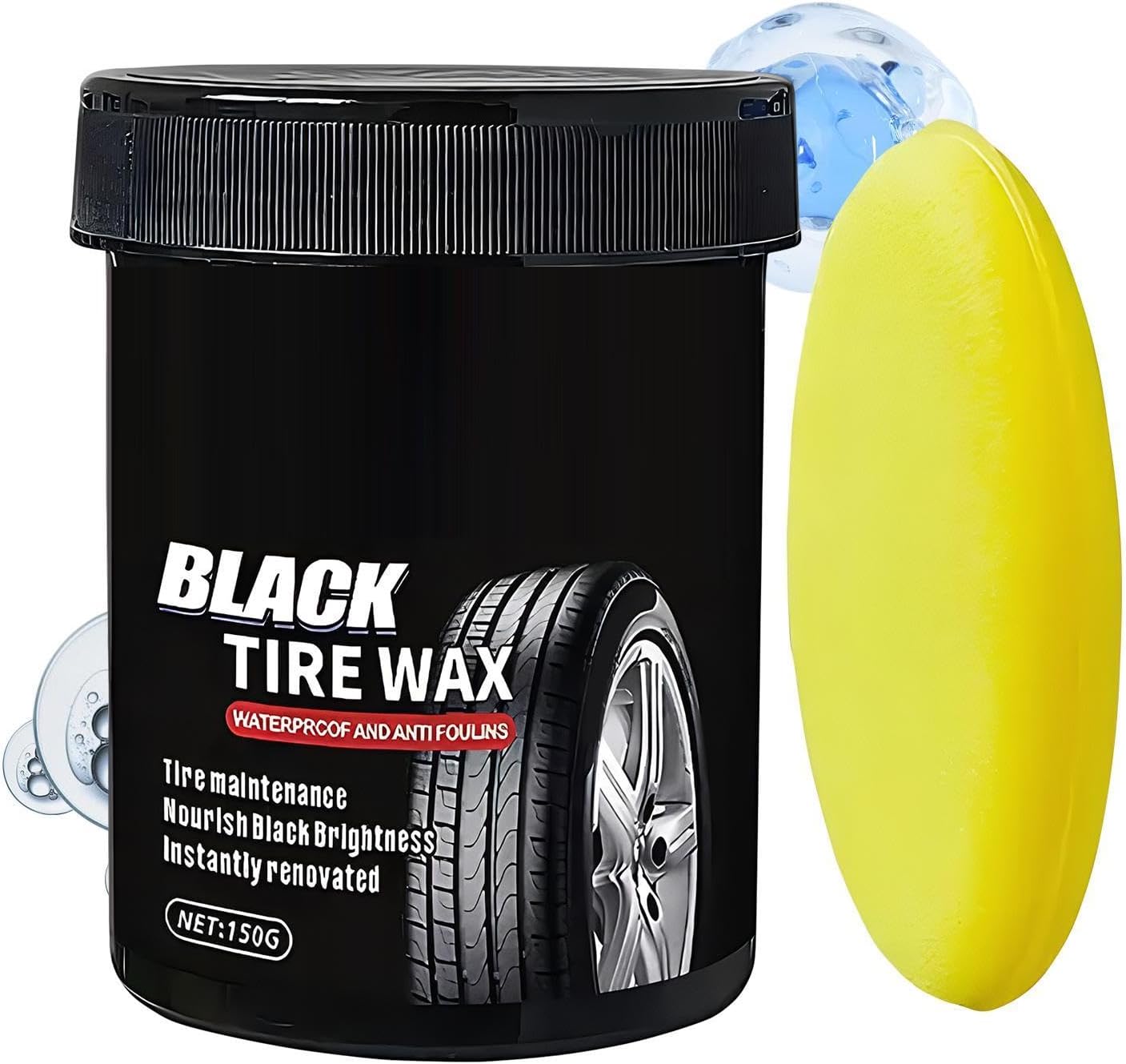 Car Tire Shine Balm, 150g Wheel Rim Cleaning Paste with Sponge Applicator, Waterproof Gloss Restorer for Car Truck SUV RV Trailer Exterior Automotive Care