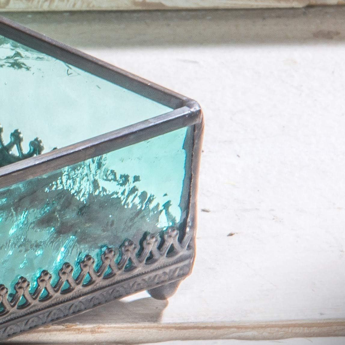 Turquoise Blue Glass Tray Mirrored Bottom Decorative Bathroom Vanity Cosmetic Makeup Organizer Jewelry Display Perfume Holder Dresser Home Décor Candle Tray Gift for Woman J Devlin Tra 126 : Home & Kitchen