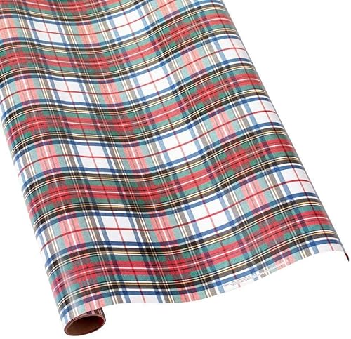 Caspari Dress Stewart Tartan - Papel de regalo reversible en color blanco, rollo de 30 pulgadas x 8 pies