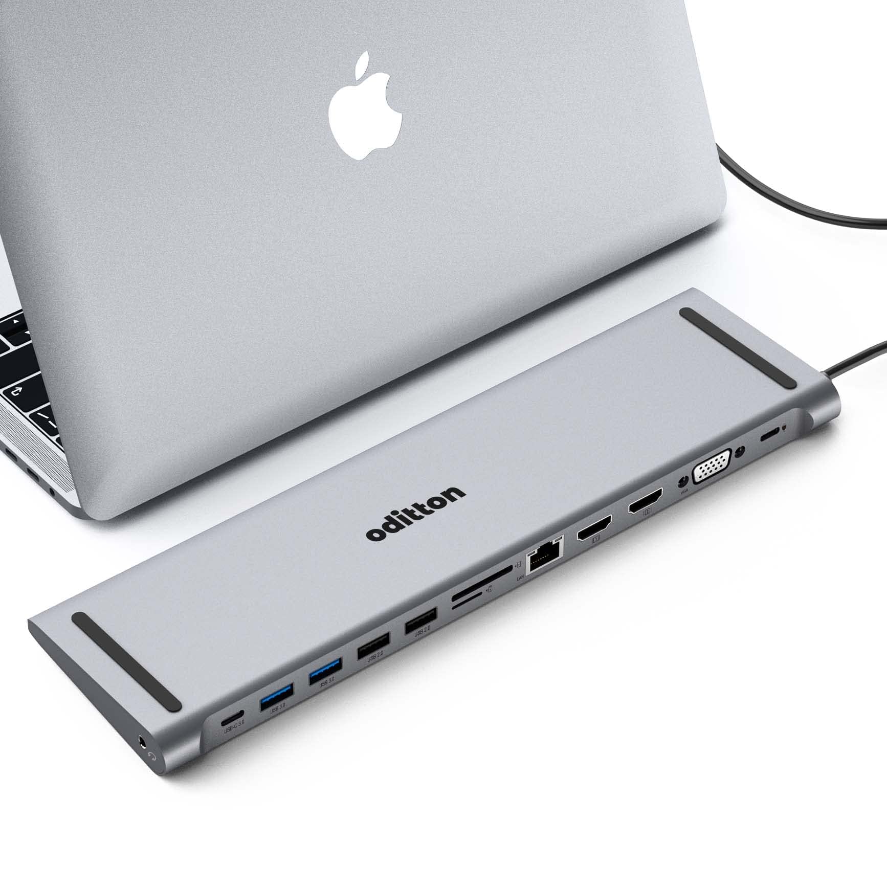 Hub USB C, oditton 13 in 1, docking station per laptop Internet/2 porte 5 Gbps USB 3.0/USB C 5 Gbps/2 HDMI 4K / VGA / 2 USB 2.0/100 W PD compatibile USB C Laptop/TF/SD Card/ 3,5 mm per Mac OS