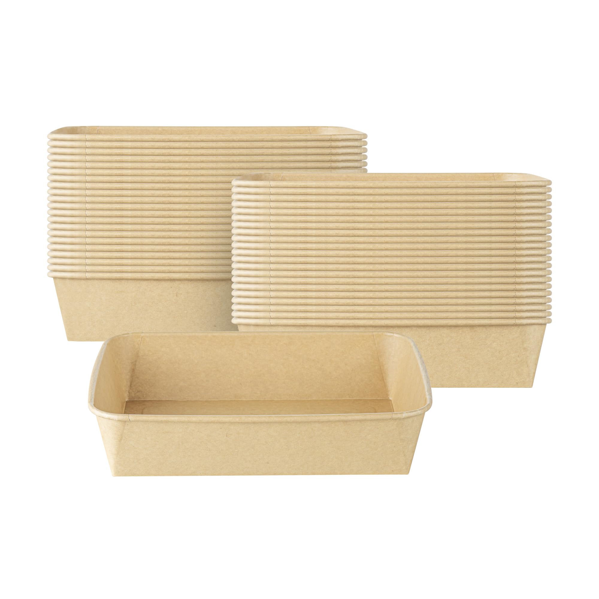 Restaurantware Papier-Mahlzeiten-Vorbereitungsbehälter, 50 Stück, rechteckig, Einwegbehälter, wiederverwendbar, gefrierbar, fettdicht, Aufbewahrungsbehälter aus Kraftpapier für Salate, Nudeln, Partys