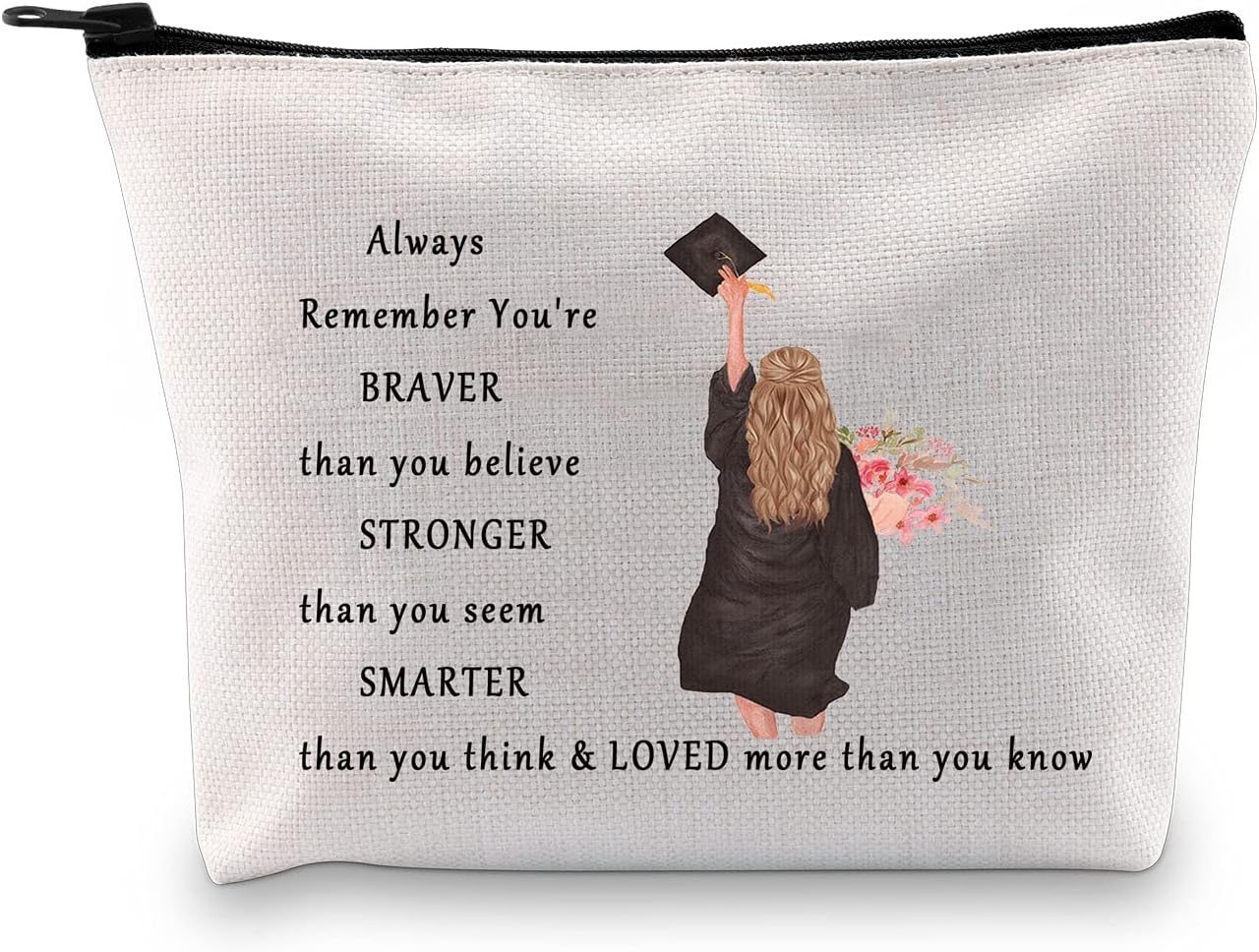 LEVLO Graduation Cosmetic Make up Bag Graduation Class Gift You Are Braver Stronger Smarter Than You Think Makeup Zipper Pouch Bag for Women Girls Graduation Bag