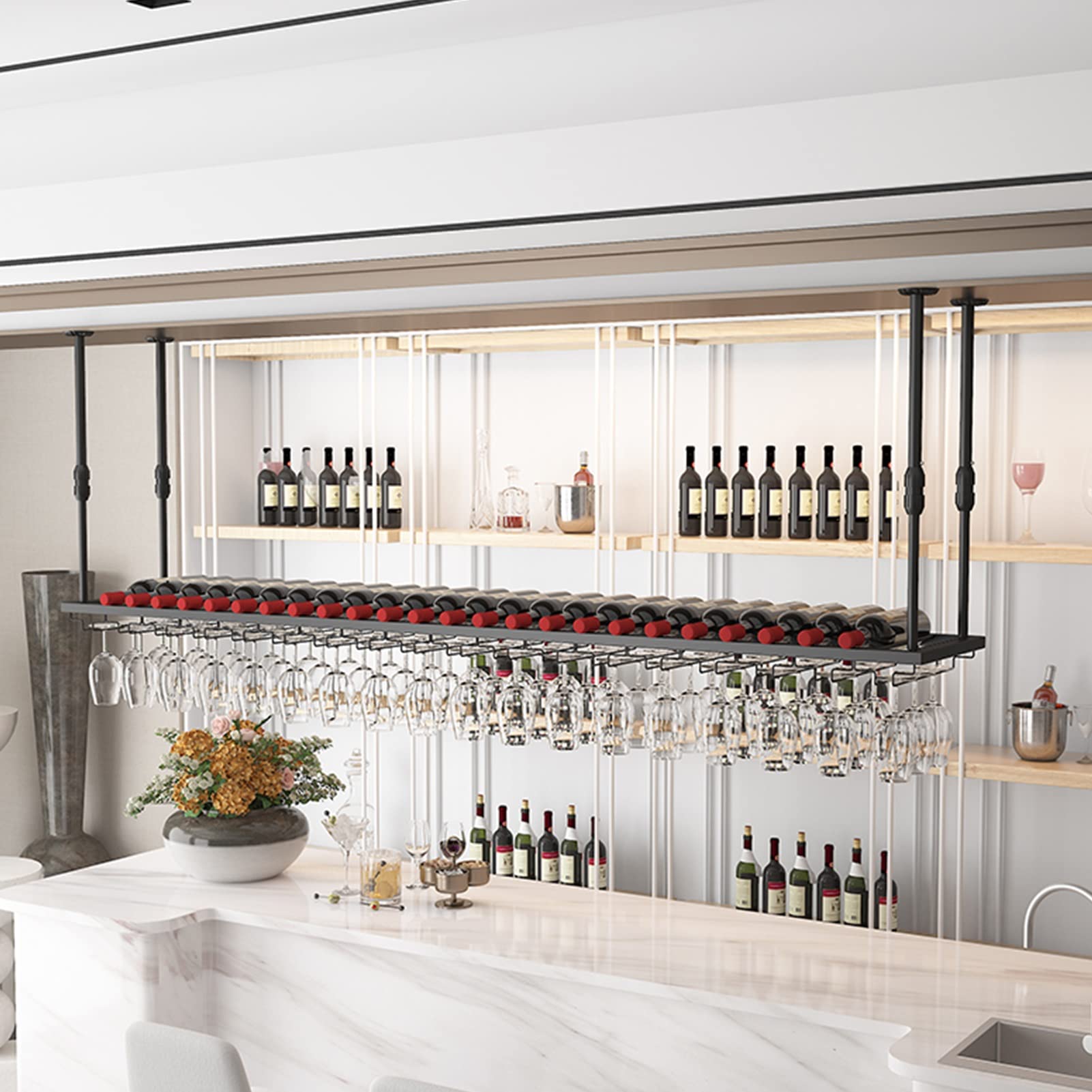 Porte-bouteille de vin suspendu au plafond pour un bar de cuisine moderne
