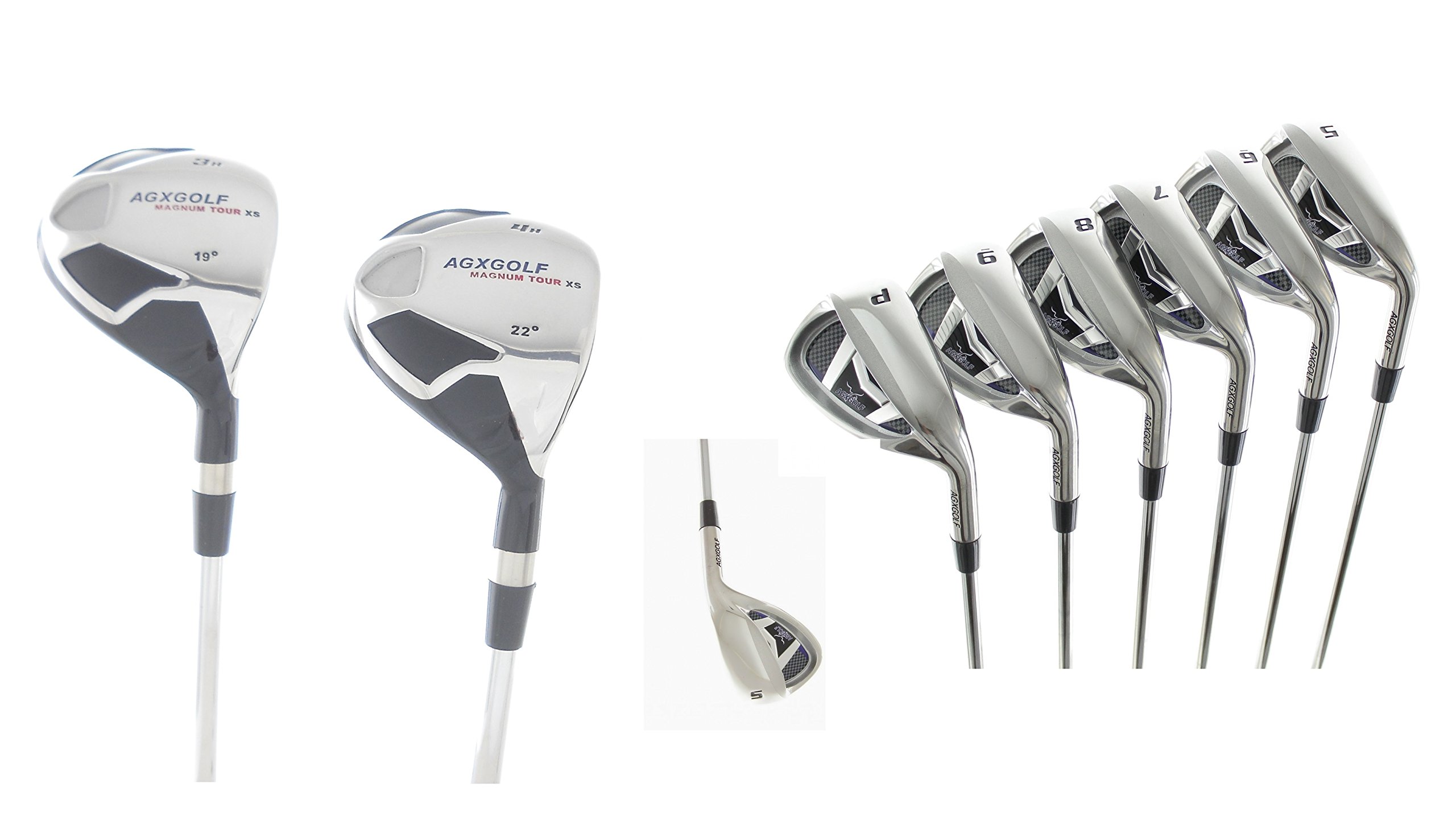 AGXGOLF Ladies Regular Length XS Wide Sole All Graphite Edition Stainless Steel Irons Set w/4HY+5HY + 5-9 Irons + Pitching Wedge + Sand Wedge: Right Hand: USA Built!