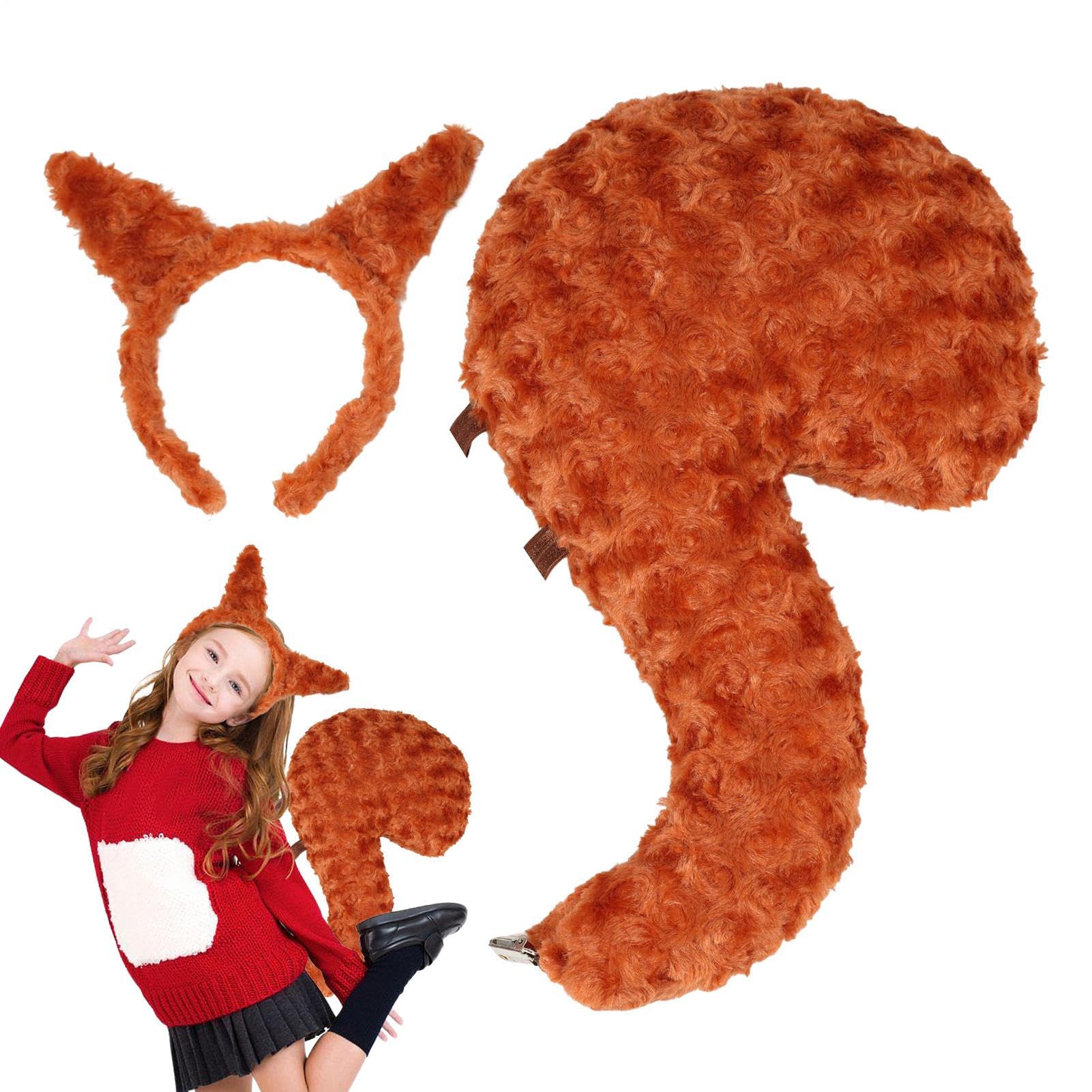 Squirrel Costume Set With Plush Ears, Headband And Wired Tail, Realistic Animal Cosplay, Adjustable Brown Squirrel Accessories, School Play Outfit, Th Party Decoration