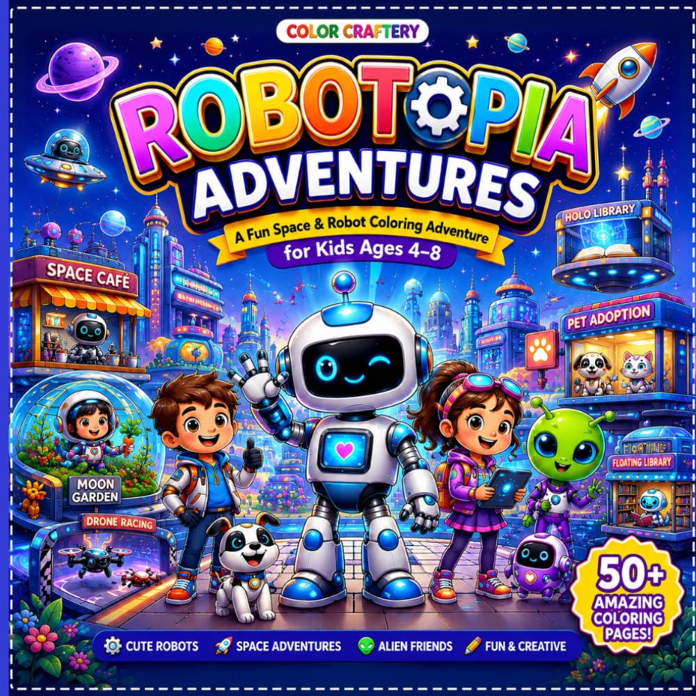 Robotopia Adventures: A Fun Space & Robot Coloring Adventure for Kids Ages 4–8