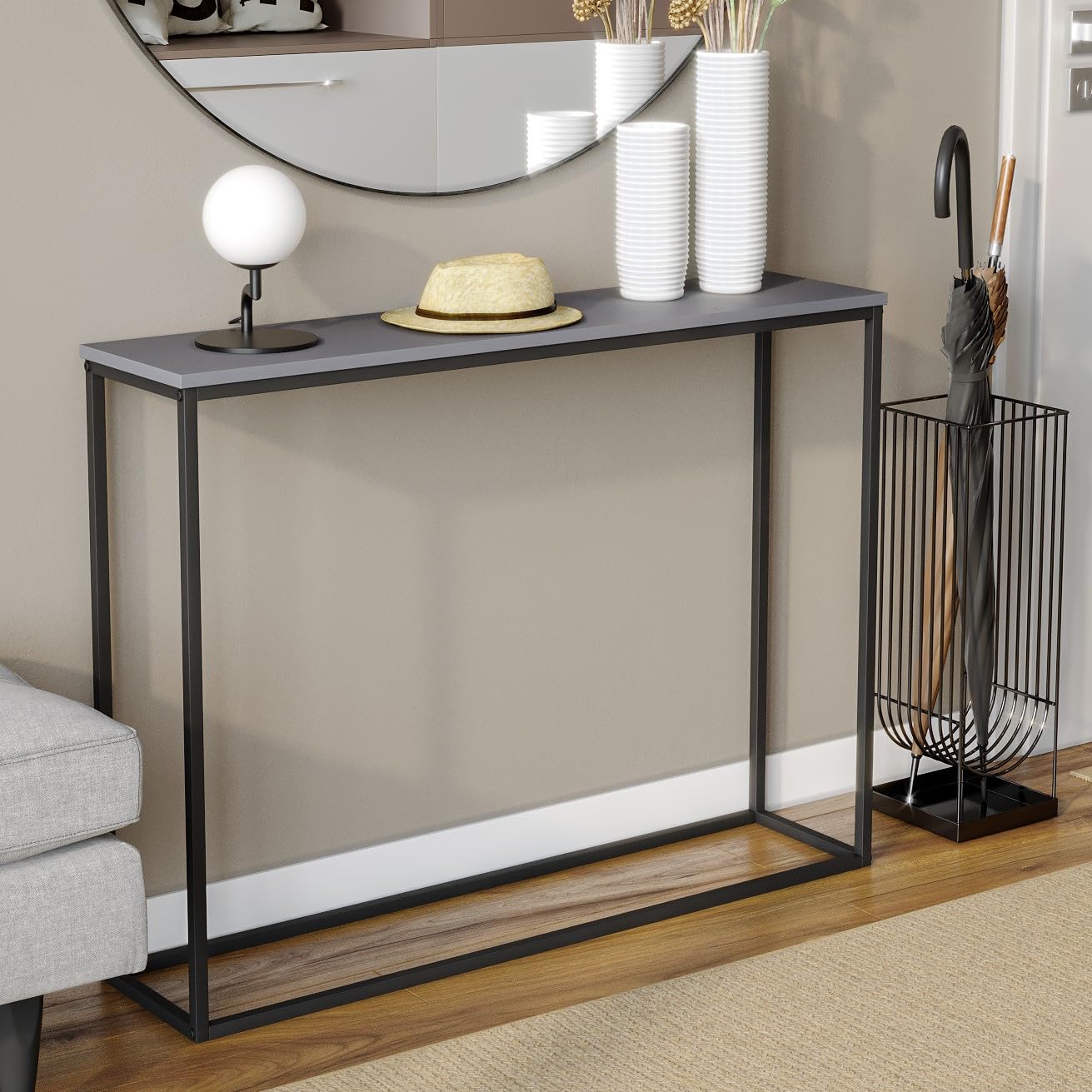 URBNLIVING Wooden Hallway Console Table with Metal Legs (Grey)