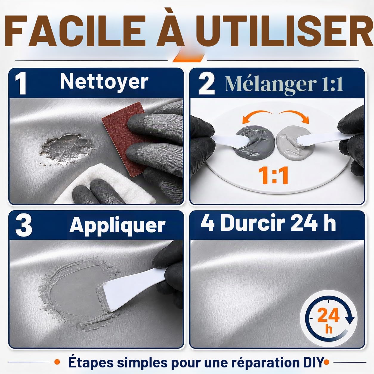 Soudure à Froid Métal 160 g, Colle Métal Extra Forte Bi-Composant, Colle Époxy Métallique Étanche pour Acier, Inox, Aluminium, Fonte, Plastique, Réservoir, Plomberie, Bateau