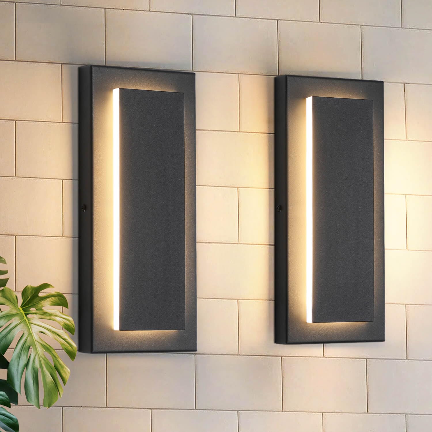 tewei 2 Pack Modern LED Outdoor Wall Lights Black Exterior LED Wall Sconce Lighting Fixtures Square Mini Indoor