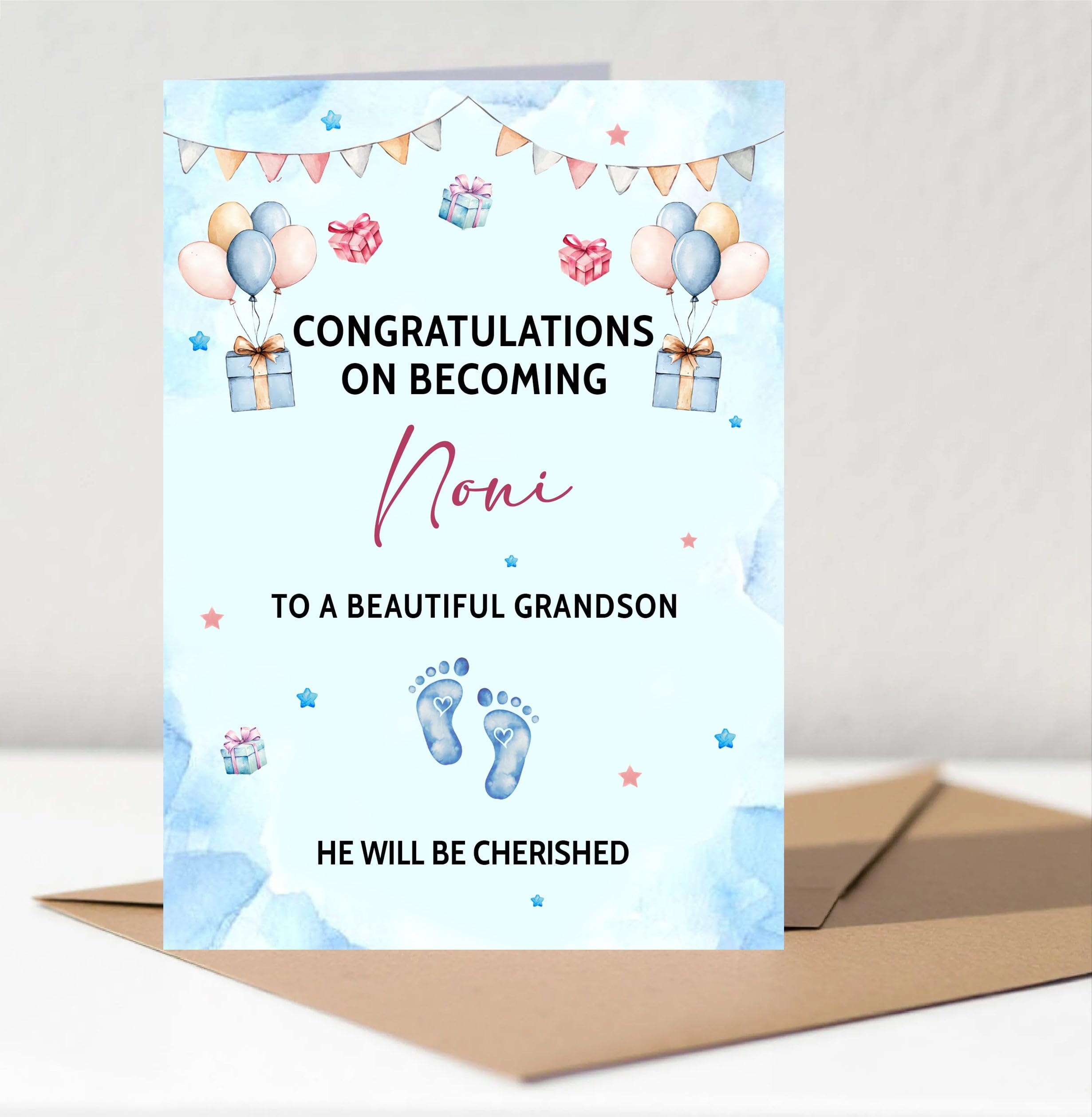Congratulations On Becoming Noni! Card - New Baby Announcement For Noni - New Grandson Welcome Card - Gifts Funny For Family Baby Boy Shower - Congratulations Gift