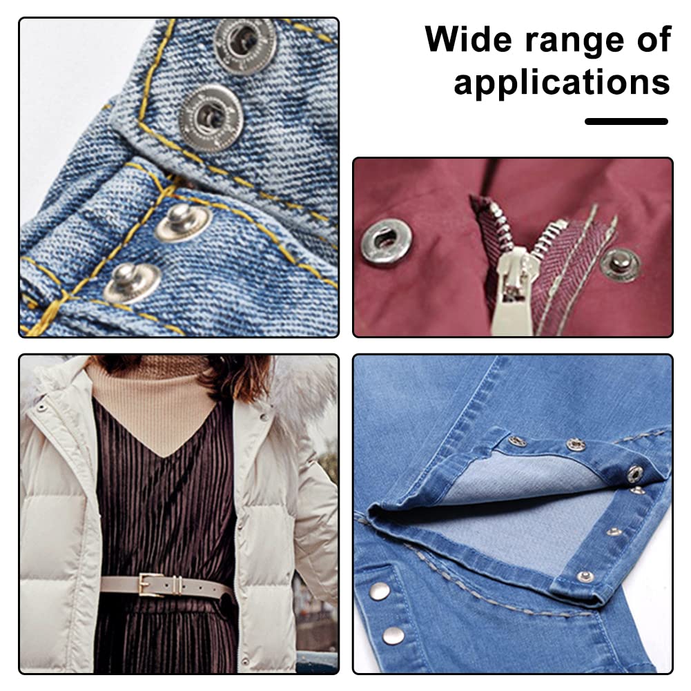 Juego de 50 cierres de cuero con botones de presión de metal plateado, broches de lona de barco de acero inoxidable con 4 herramientas de instalación para coser ropa, pulseras, chaquetas, bolsos,