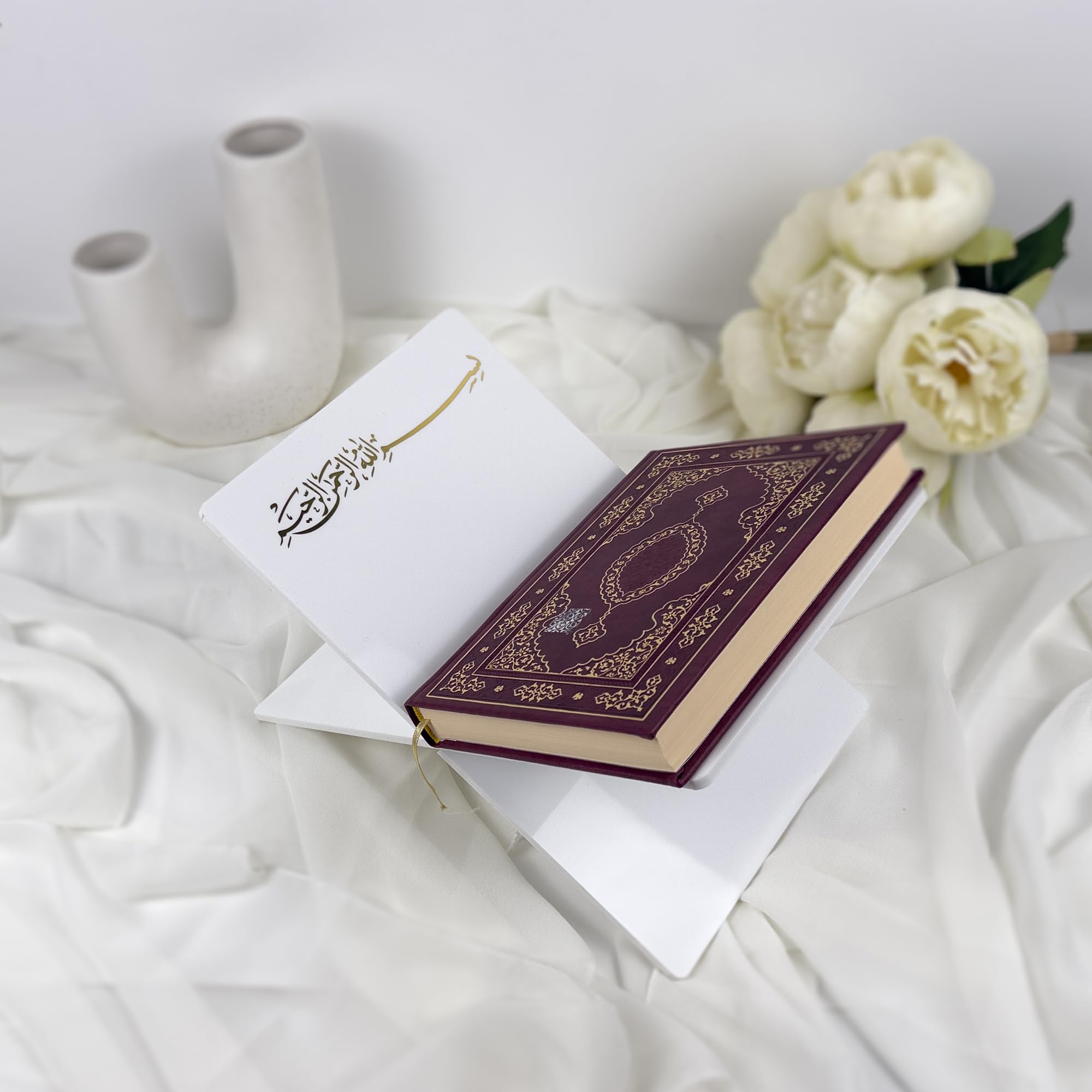Support de Coran | Table de lecture coranique blanc et or - Cadeau islamique unique et élégant | Cadeau de mariage islamique - Cadeau Ramadan et Aïd