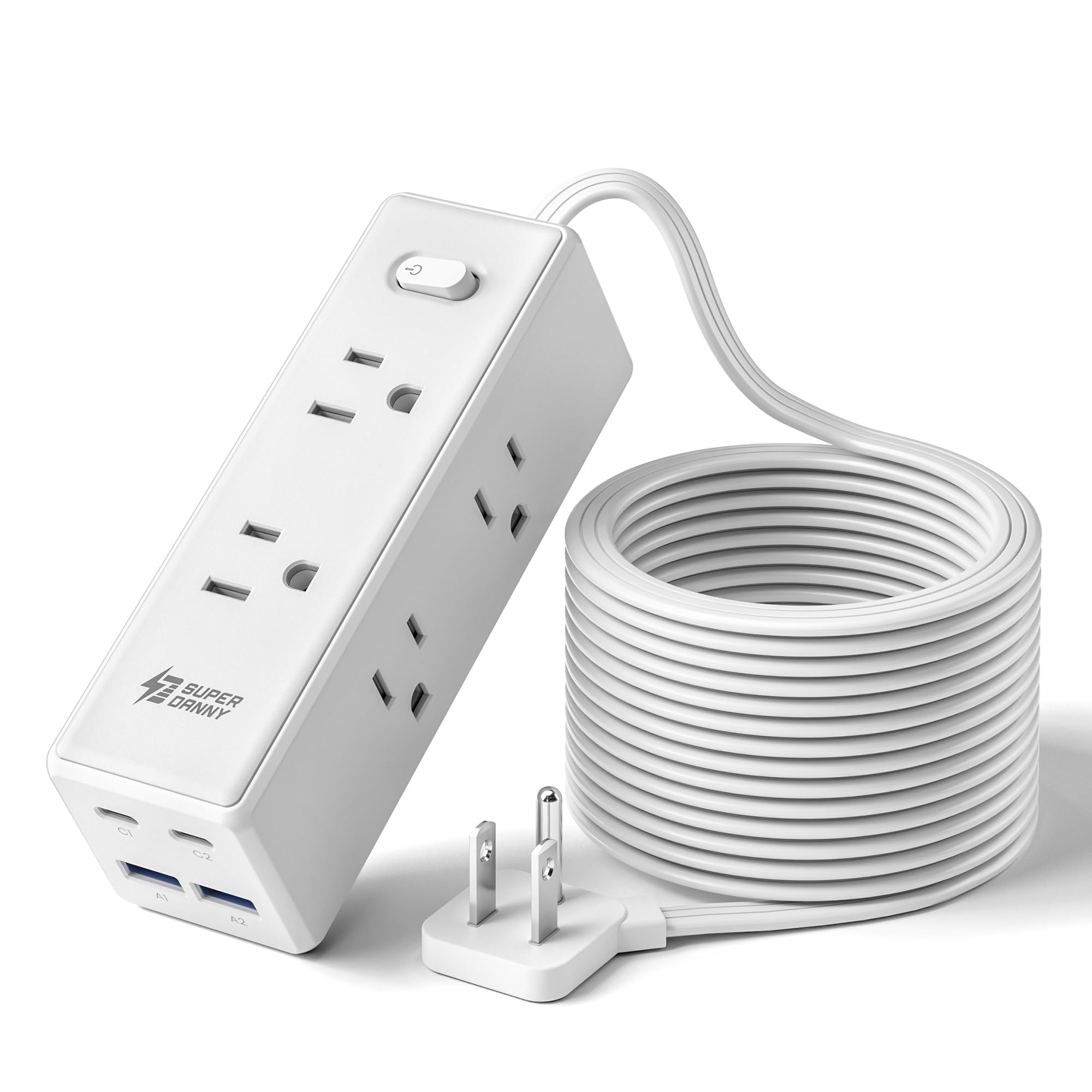 10 Ft Extension Cord, Surge Protector Power Bar with 6 Outlets & 4USB Ports (2 USB 2 C), Mountable Flat Plug Power Strip, Surge Protection for Home, Office, Dorm image 5