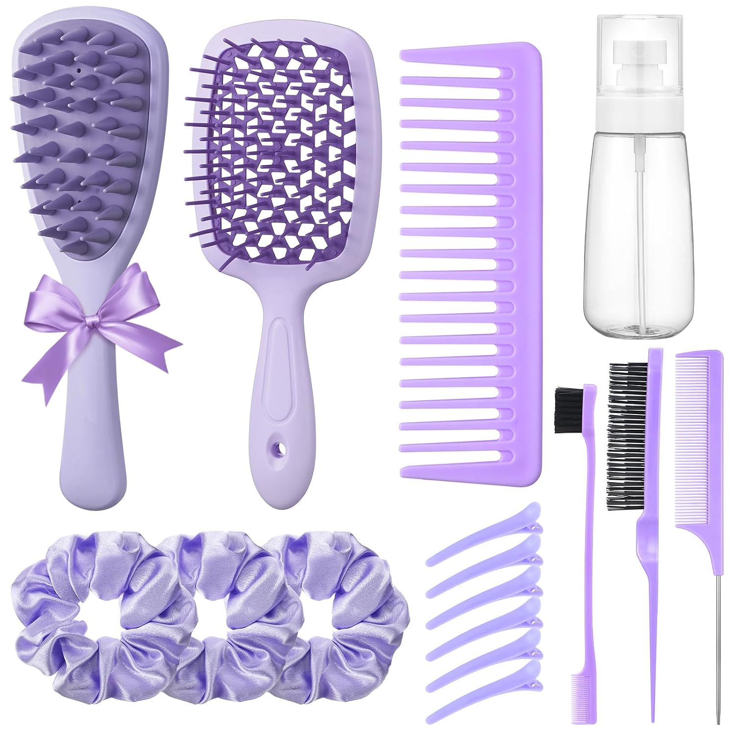 Purple Hair Brush Set - Detangle & Scalp Scrubber