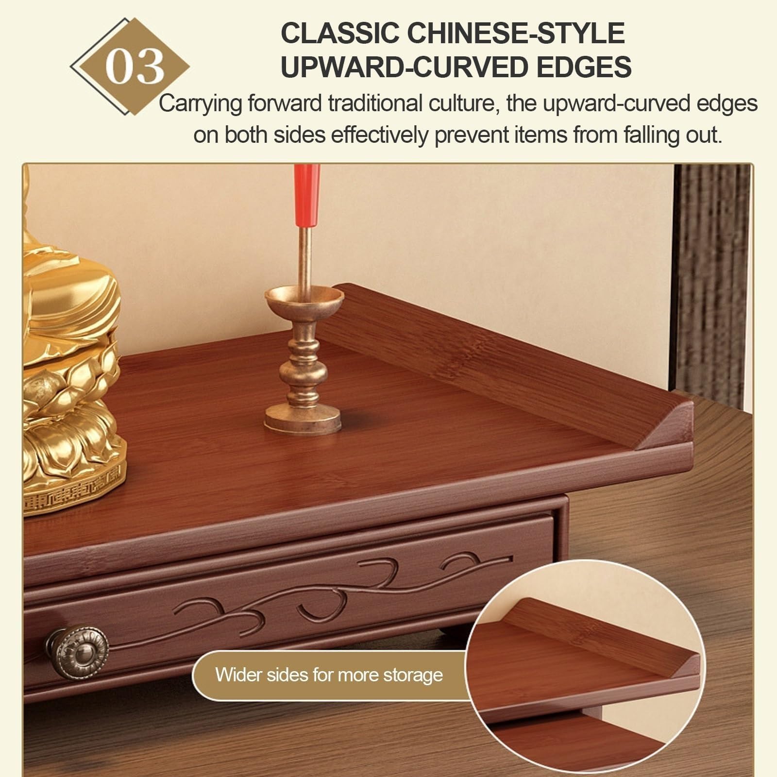 Étagère D'autel Bouddhiste Avec Étagère Coulissante, À Fixer Au Mur Ou À Poser Sur Un Bureau Support Pour Statue Bouddha Autel Table Méditation Meuble D'autel Pour Prière(DESKTOP,50CM/19.68")