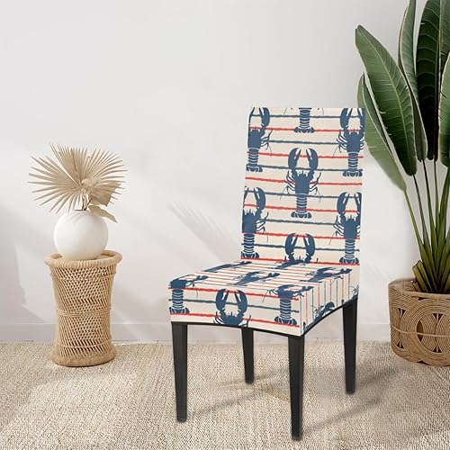 Miniatura 5 de Juego de 2 fundas para sillas de comedor retro con diseño de rayas estilo grunge de langosta, fundas elásticas para sillas Parson para fiestas,