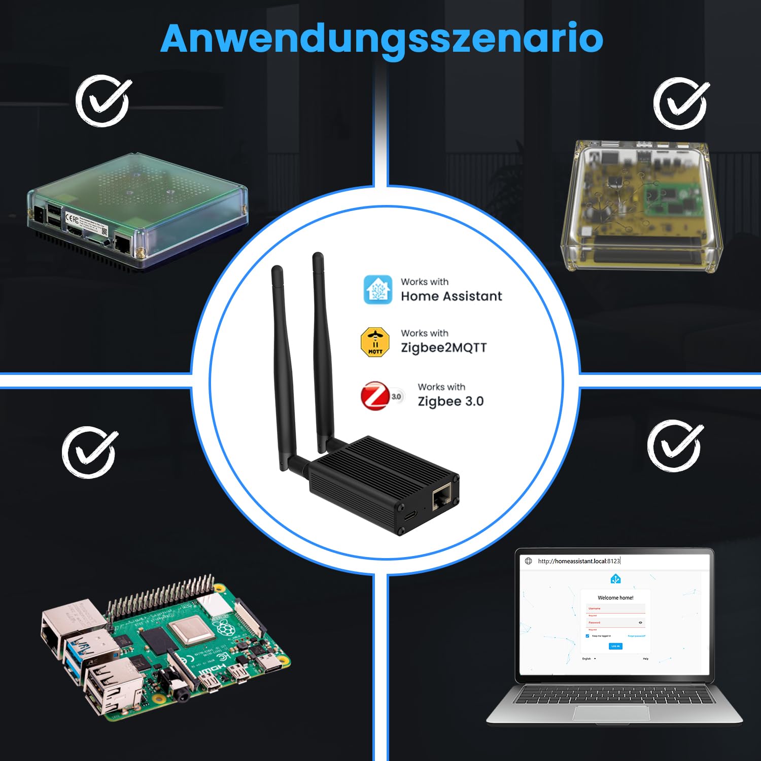 AVATTO Zigbee Dongle Plus Gateway compatible con Ethernet, Wi-Fi y USB Conexión Home Assistant | ESP32 V3 Dual-Core 240 MHz Flash 16 MB CC2652P/CC2652P7 SoC | Compatible con ZHA / Zigbee2MQTT