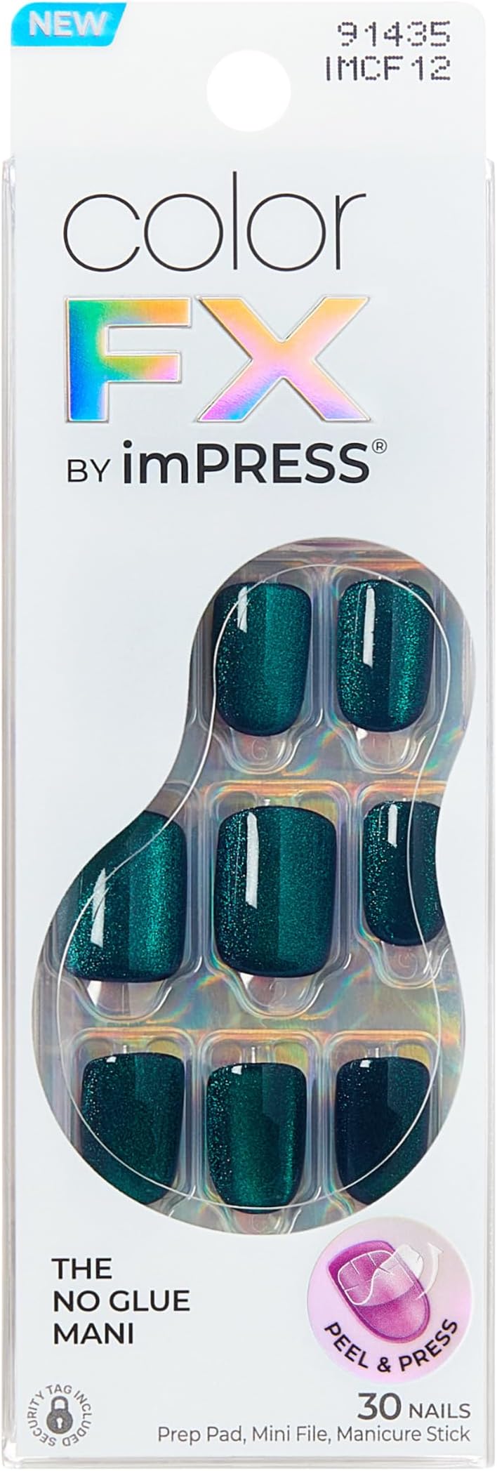 Kiss Impress No Glue Mani Press On Nails, ColorFX, 'Better Things', Green, Short Size, Squoval Shape, Includes 30 Nails, Prep Pad, 1 Manicure Stick, 1 Mini File