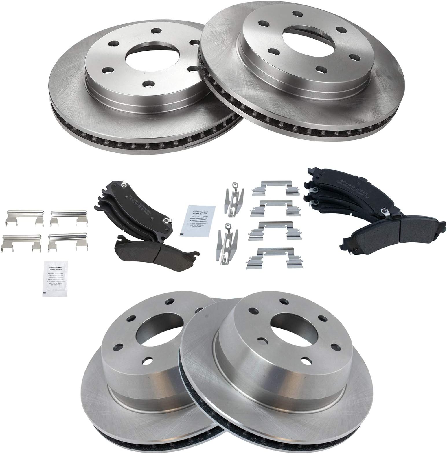 Premium Metallic Brake Pad & Rotor Front & Rear for Cadillac Chevy GMC