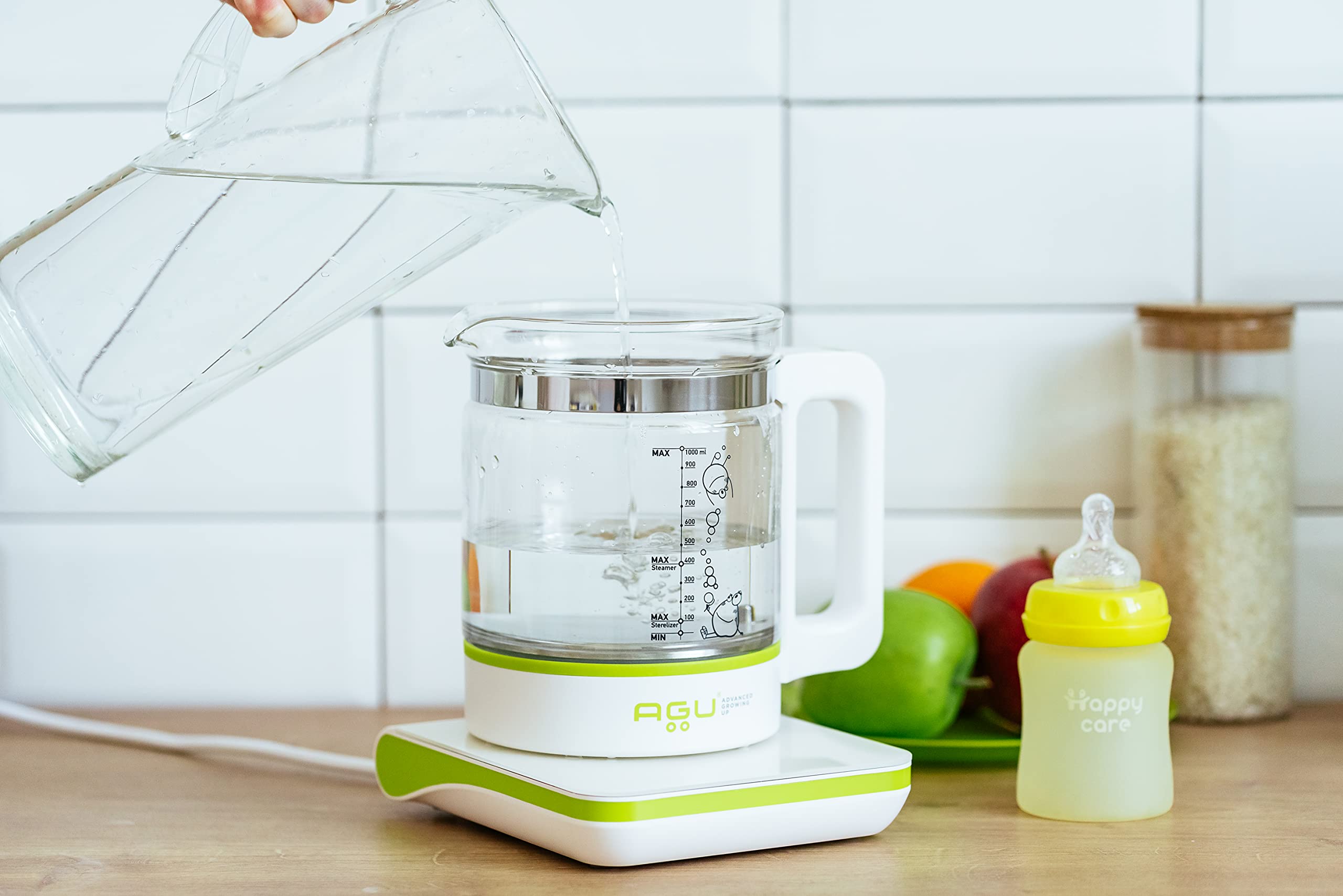 AGU Bubbly Digitaler 6-in-1-Flaschenwärmer - Wasserkocher, Flaschenwärmer, Warmhalter, Dampfgarer, Babynahrungszubereiter & Sterilisator in einem - Mit Temperatureinstellung - Schadstoff- & BPA-frei