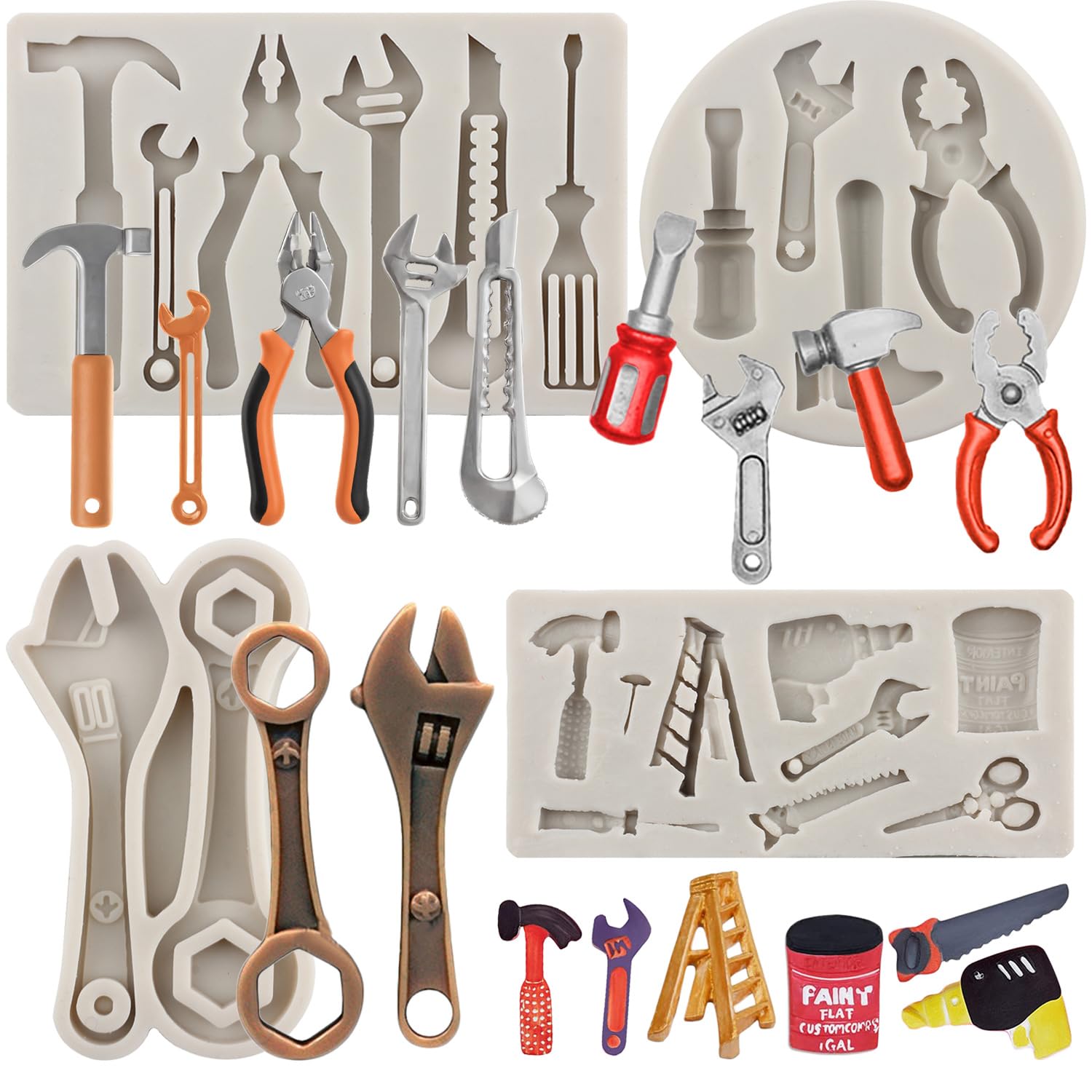MYPRACS Hand Tools Silicone Mould Construction Tools Chocolate Fondant Moulds Combination Wrench Moulds for Cake Decorating Cupcake Topper Sugar Candy Chocolate Polymer Clay Gum Paste Set of 4
