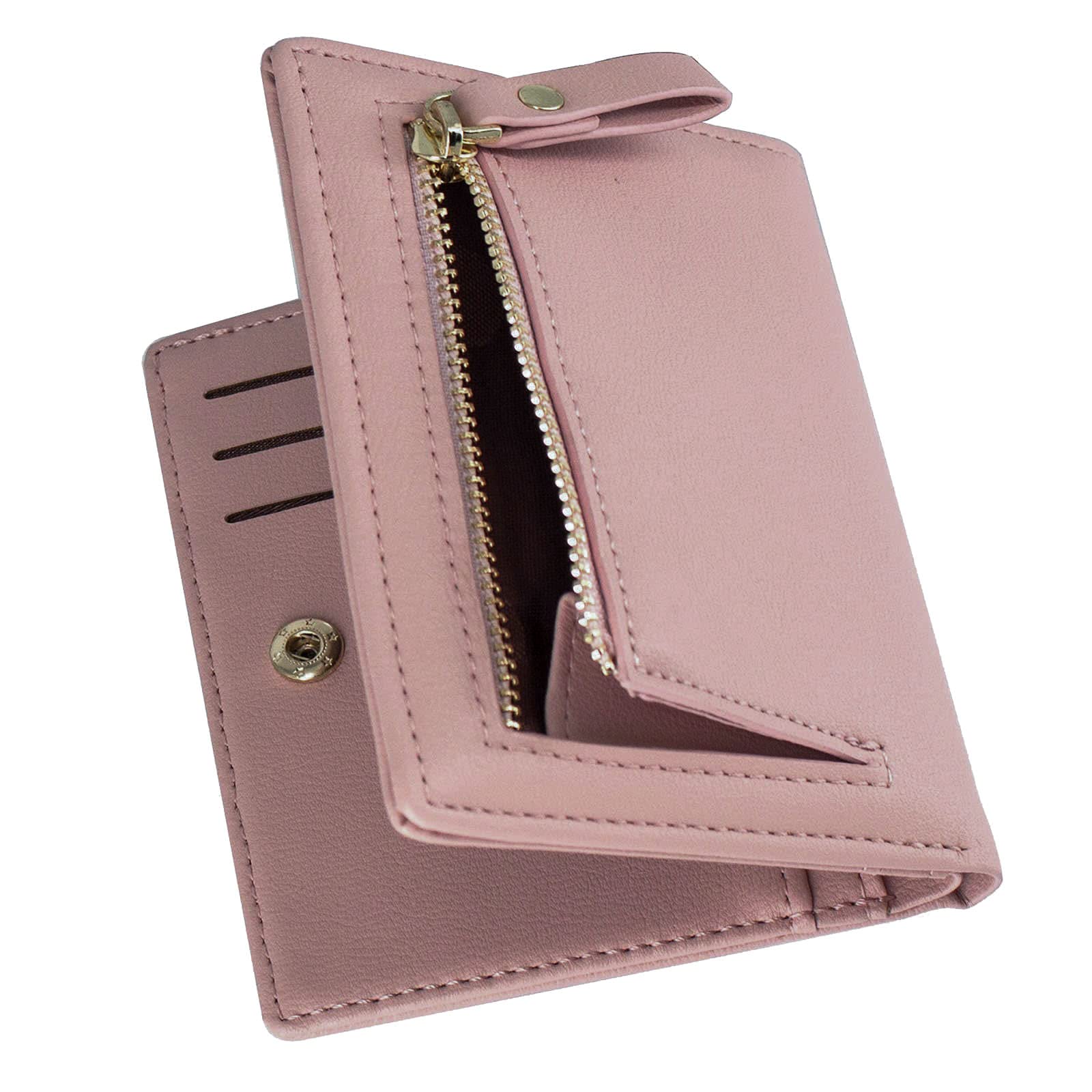 SUMGOGOSmall Wallet for Women Slim Leather Card Holder RFID Mini Bifold Short Front Zipper Pocket Coin Purse, Purple,