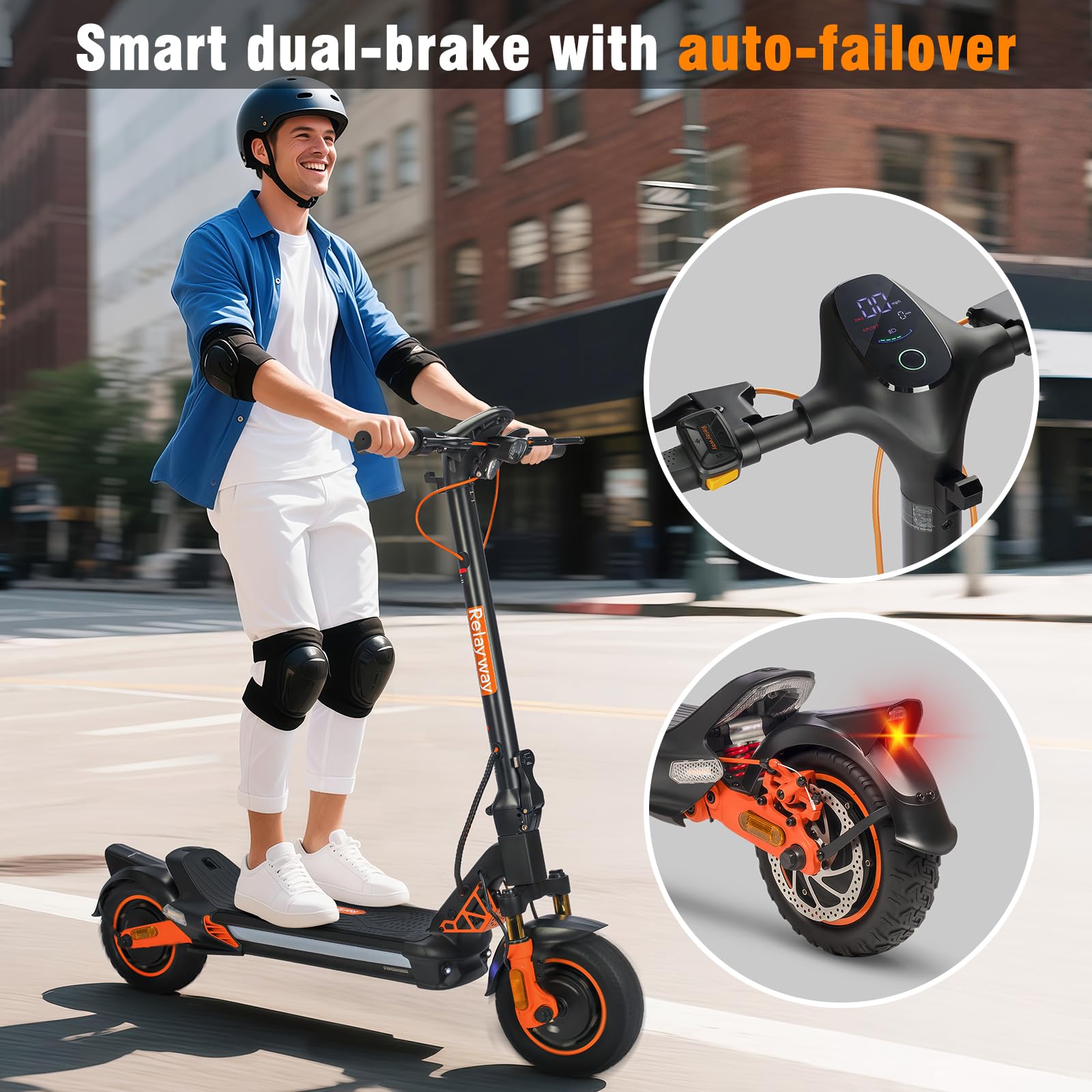 Scooter eléctrico todoterreno de doble motor de largo alcance, scooter eléctrico rápido de 30 mph, capacidad resistente de 400 libras y suspensión doble 6