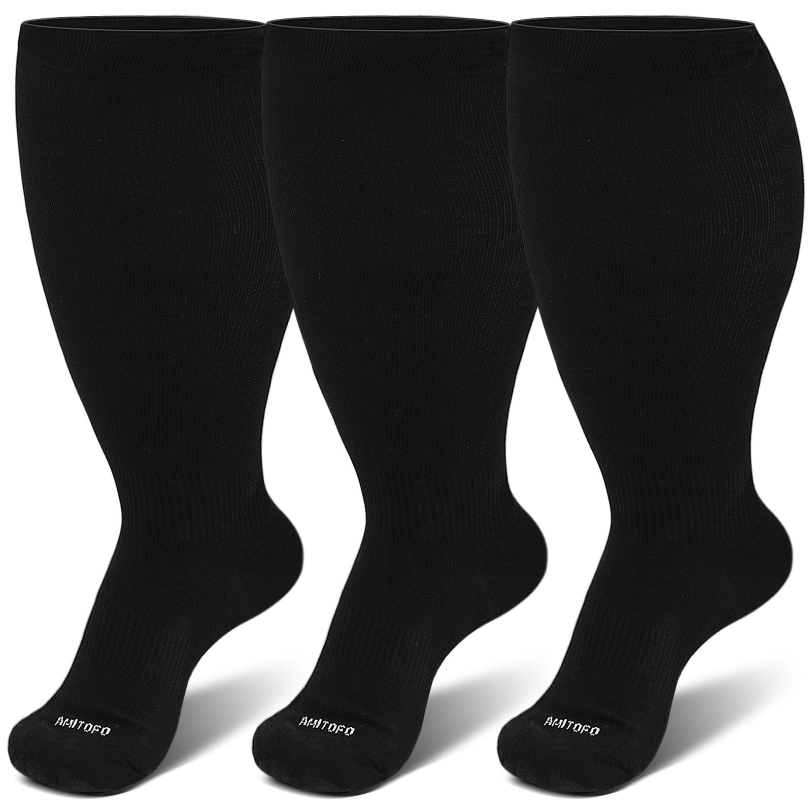 Hellomamma Plus Size Compression Socks for Women & Men: Bamboo Viscose 20-30mmHg Wide Calf Knee High Support Stockings for Circulation 2X-Large