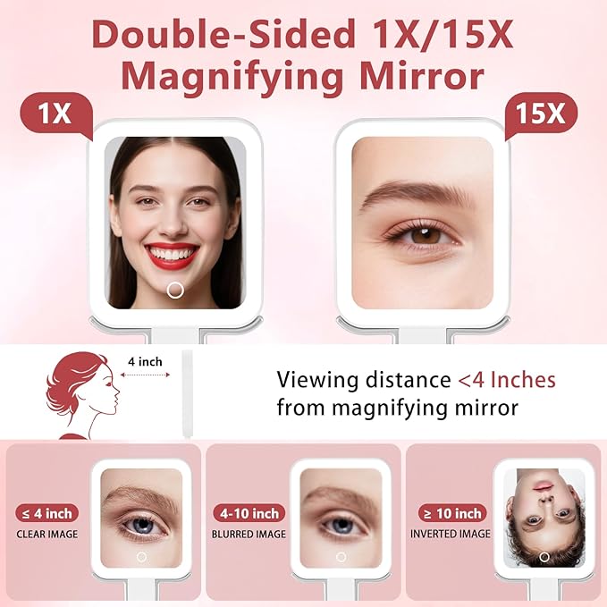Espejo de Maquillaje Viajero con Luz DECLUTTR, 15X/1X miniatura 5