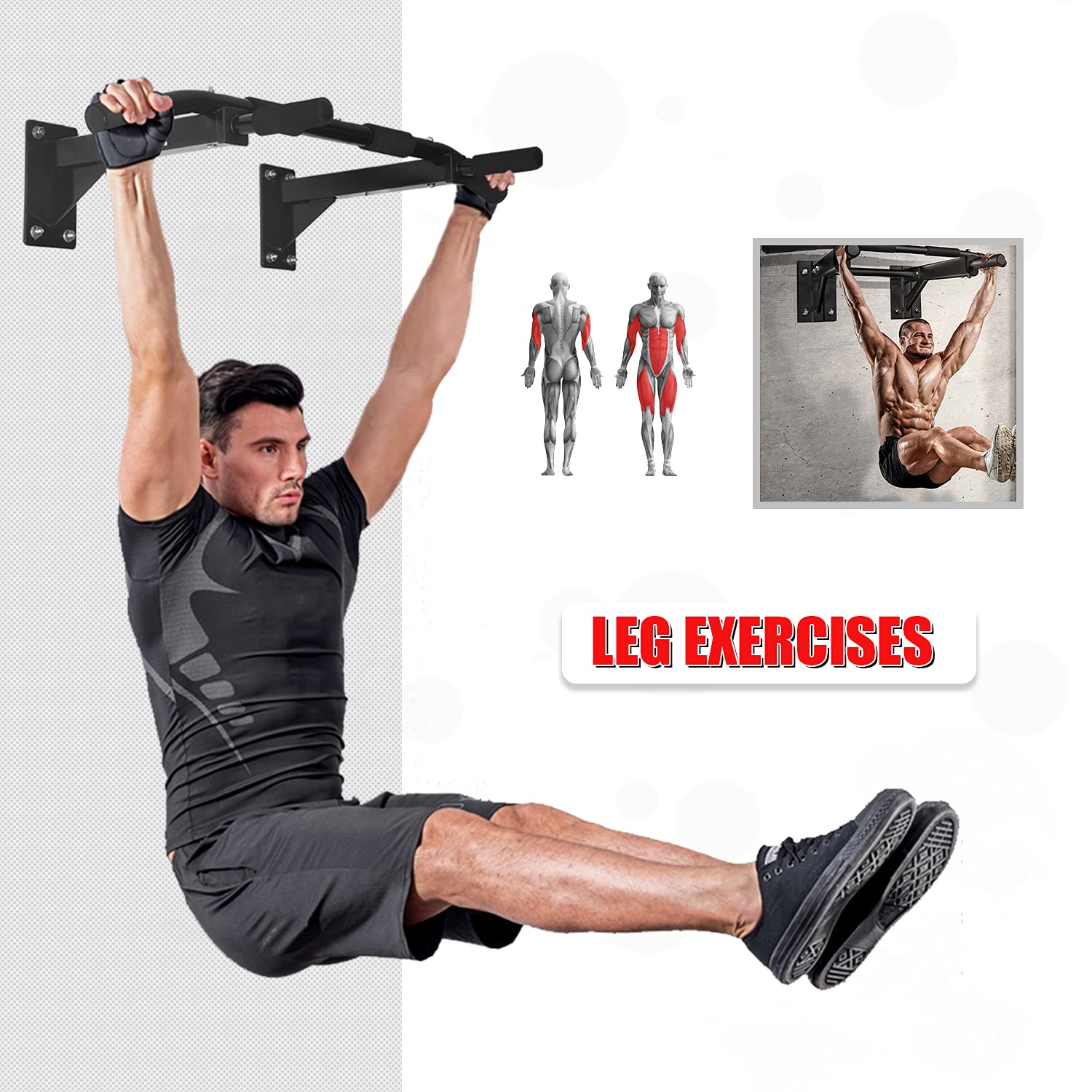 ISE Barra de Dominadas de Pared, Barra Fija Multifuncional para Flexiones, Barra Dominadas Pared TRX entrenamiento en casa, Pull Up Bar tubos de acero, Dominadas En Casa