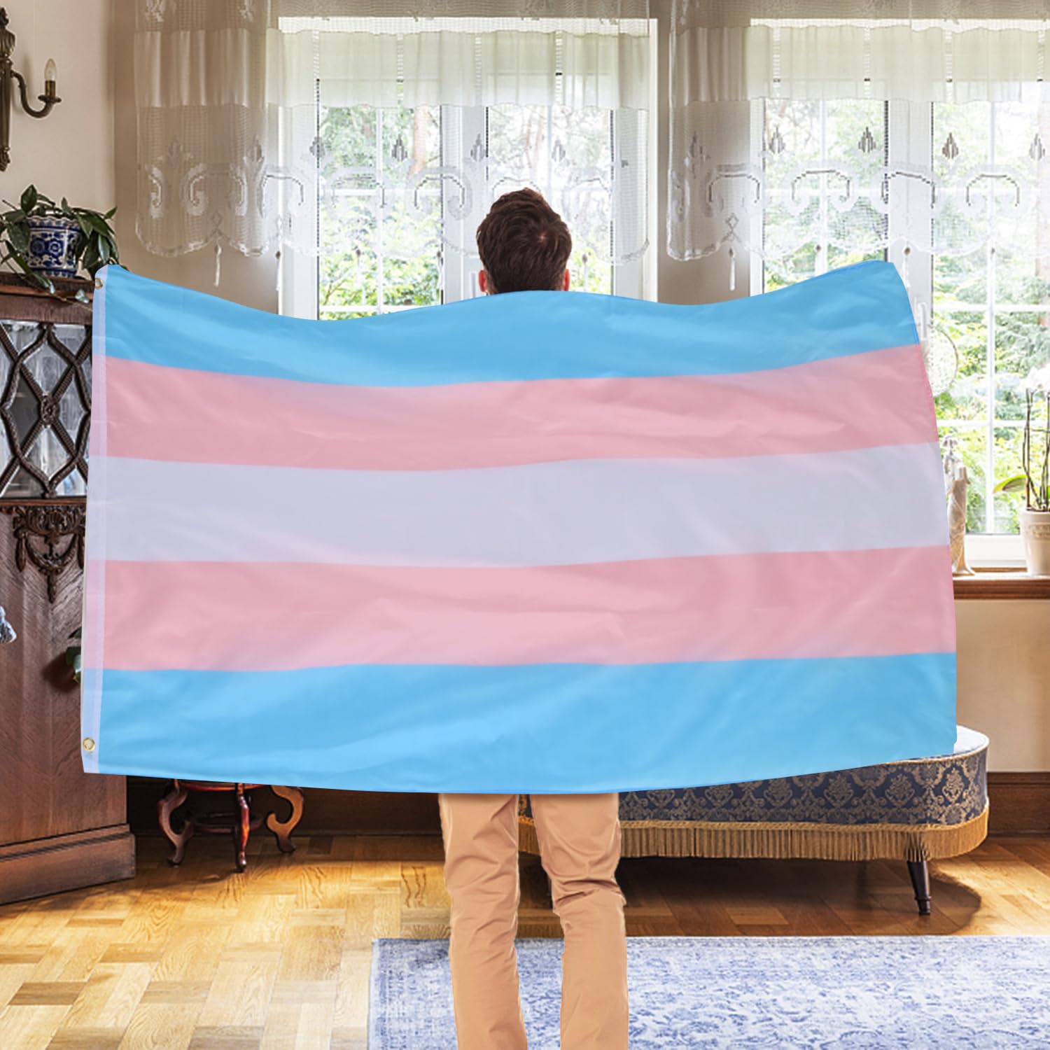 AhfuLife 2pcs Arcobaleno Bandiera, 150x90cm Arcobaleno Bandiere - Doppio Lato con Occhielli in Ottone per Pride Day Parade Decorazioni, Transgender Pride Bandiera LGBTQ