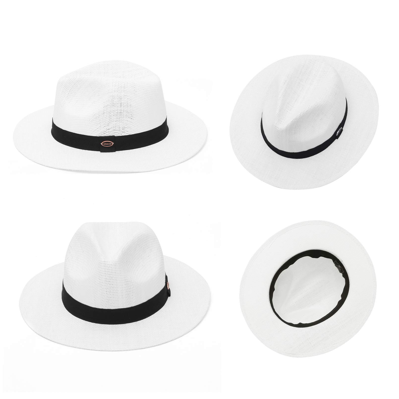 Gemvie - Chapeau de paille - À bord large - Pour homme et femme - Avec bandeau simple - Idéal pour été et jour ensoleillé