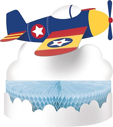 Creative Converting Lil' Flyer - Centro de mesa de papel de panal de abeja para decoración de mesa, multicolor, 12 x 9 pulgadas