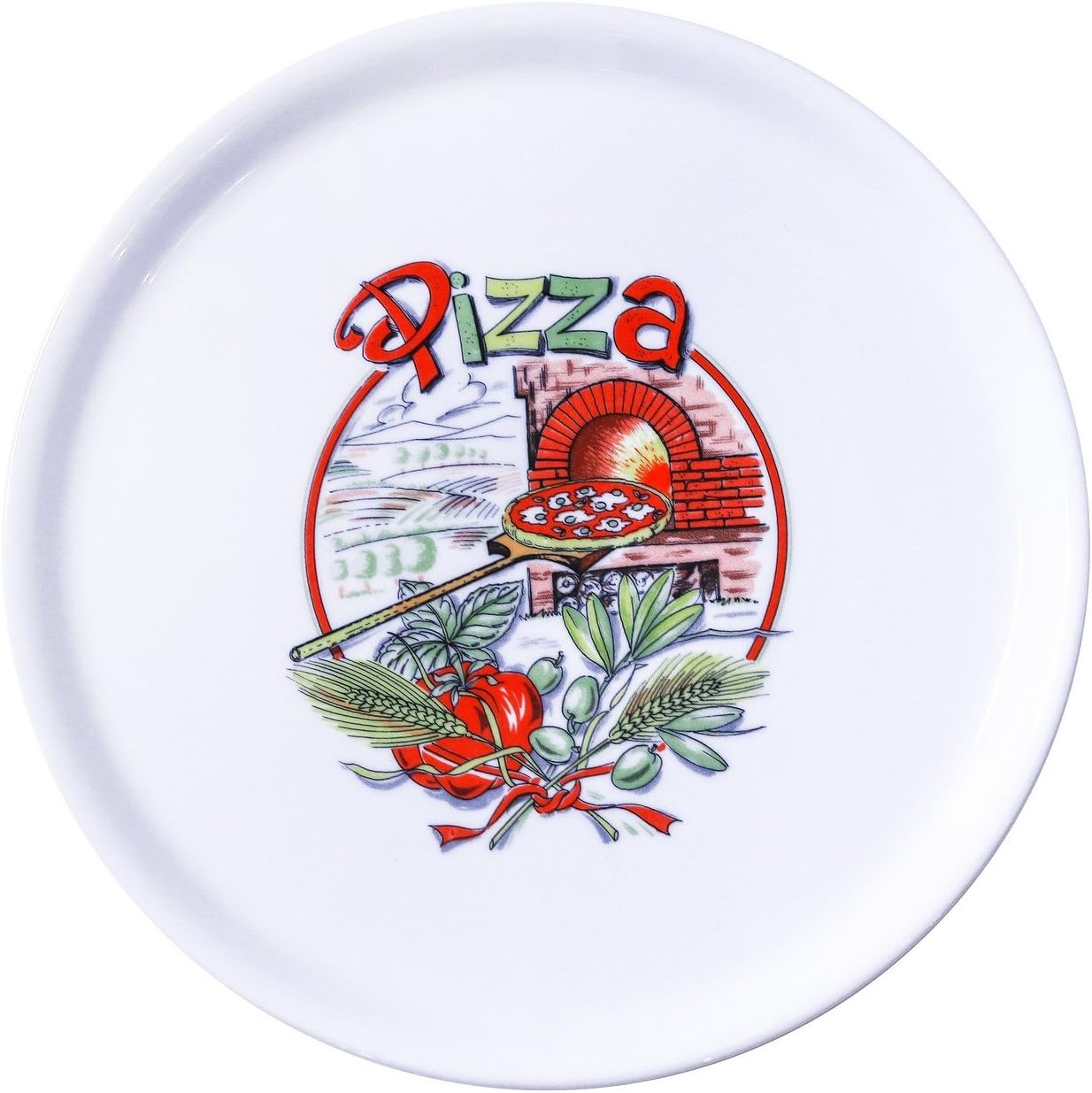Saturnia White Porcelain Decorated Pizza Plate 13" - 1 Case of 6 Plates